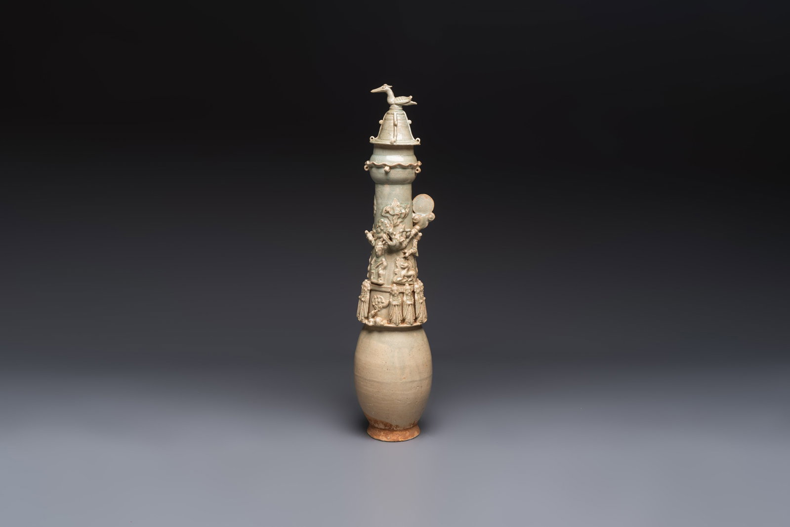A large Chinese qingbai covered urn applied with immortals and a dragon, Northern Song (1 of 7)