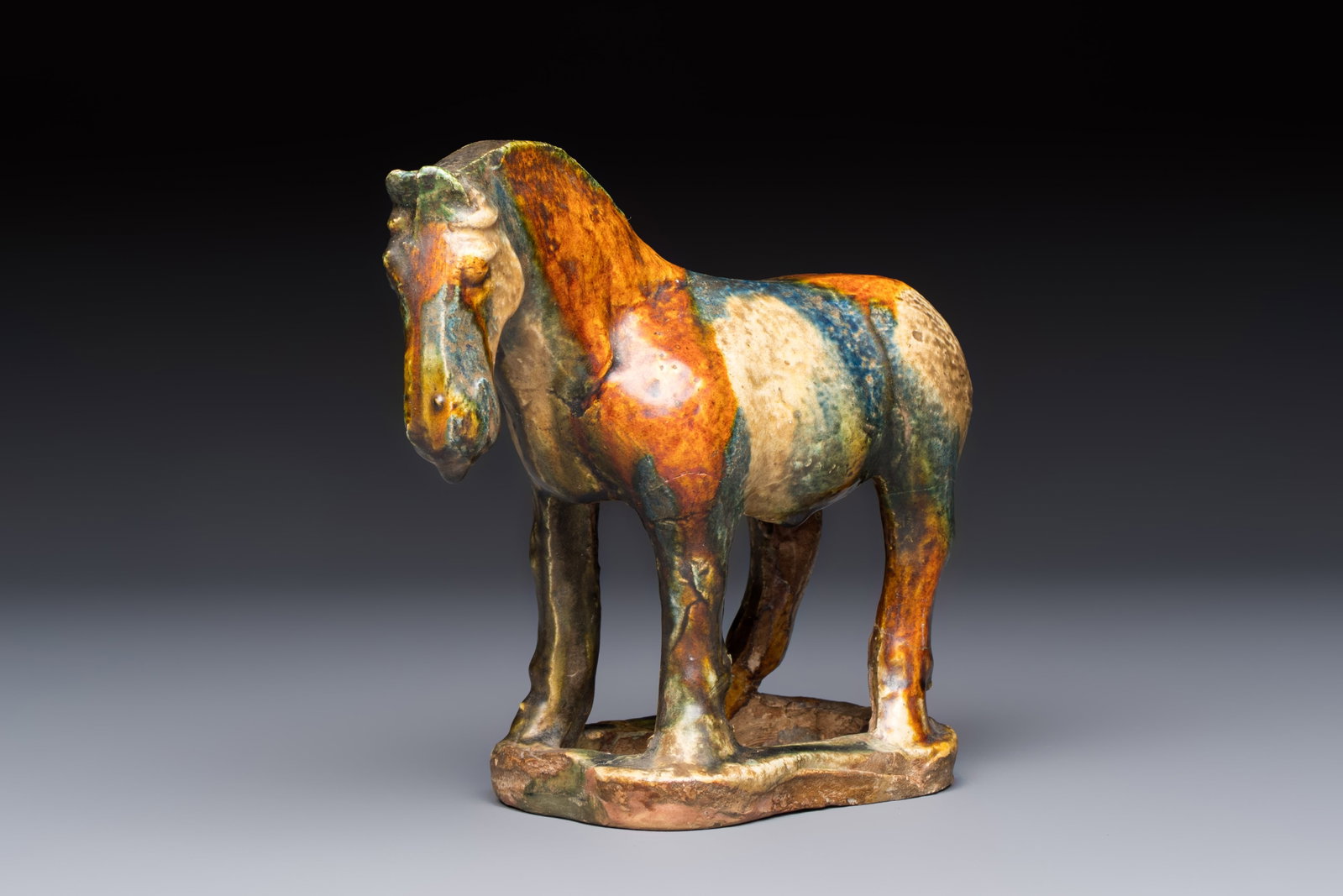 A Chinese sancai-glazed horse, probably Tang (1 of 7)