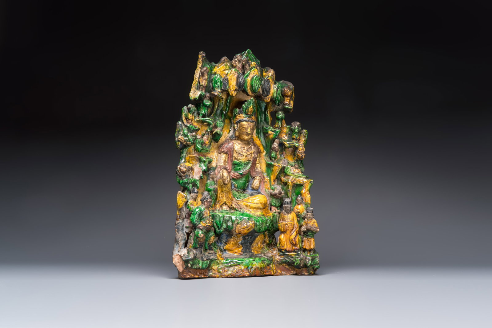 A large Chinese sancai-glazed Buddhist grotto with Guanyin and attendants, Ming (1 of 7)