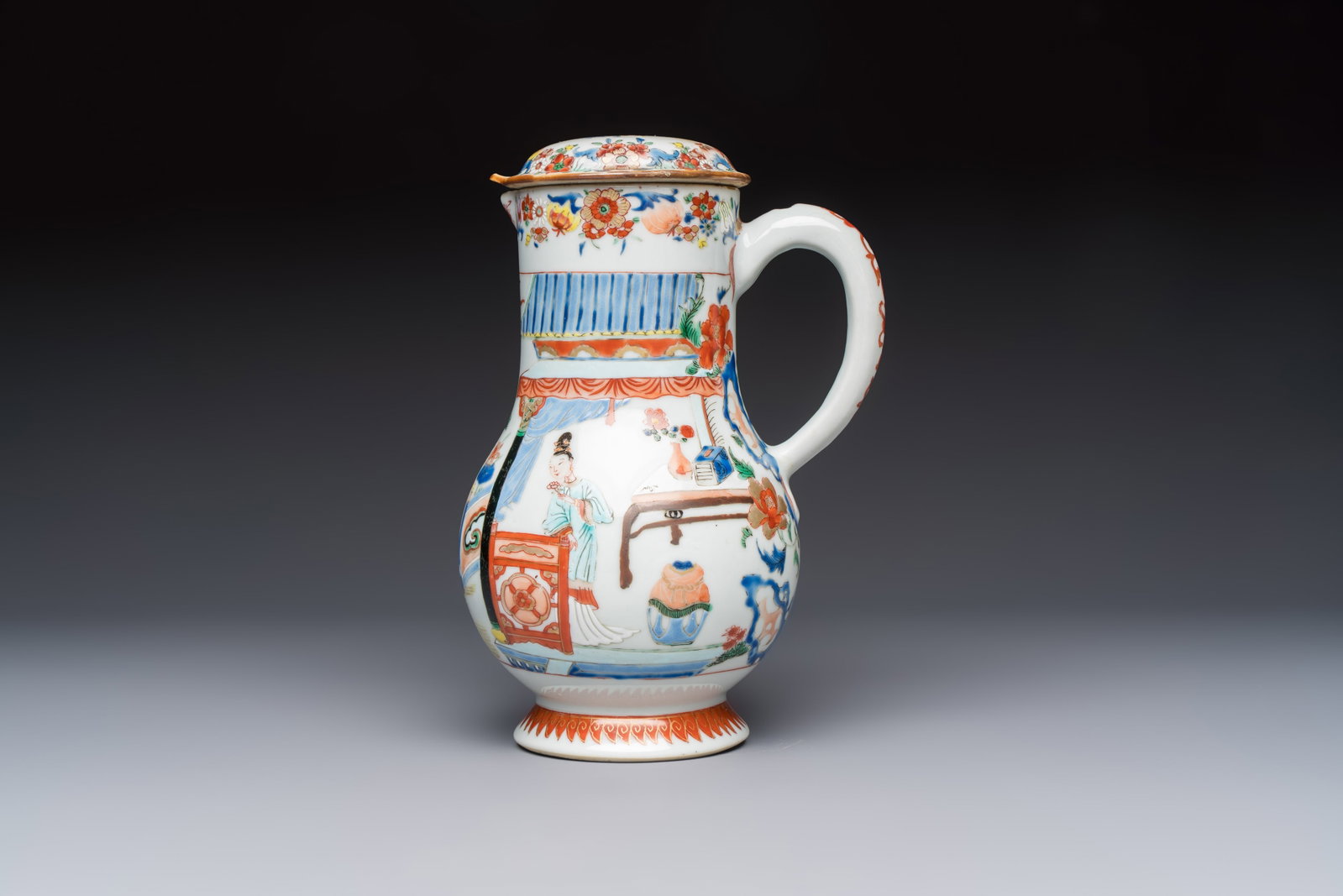 A Chinese export famille rose 'Xi Xiang Ji' jug and cover, Yongzheng/Qianlong (1 of 9)
