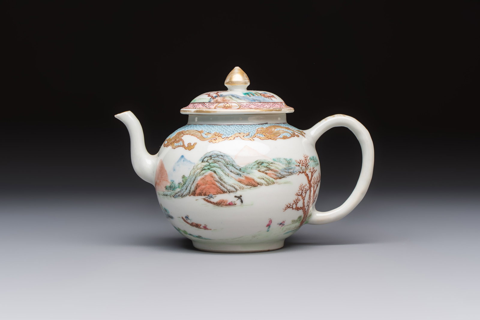 A fine Chinese famille rose 'Mountainous Landscape' teapot, Yongzheng (1 of 7)