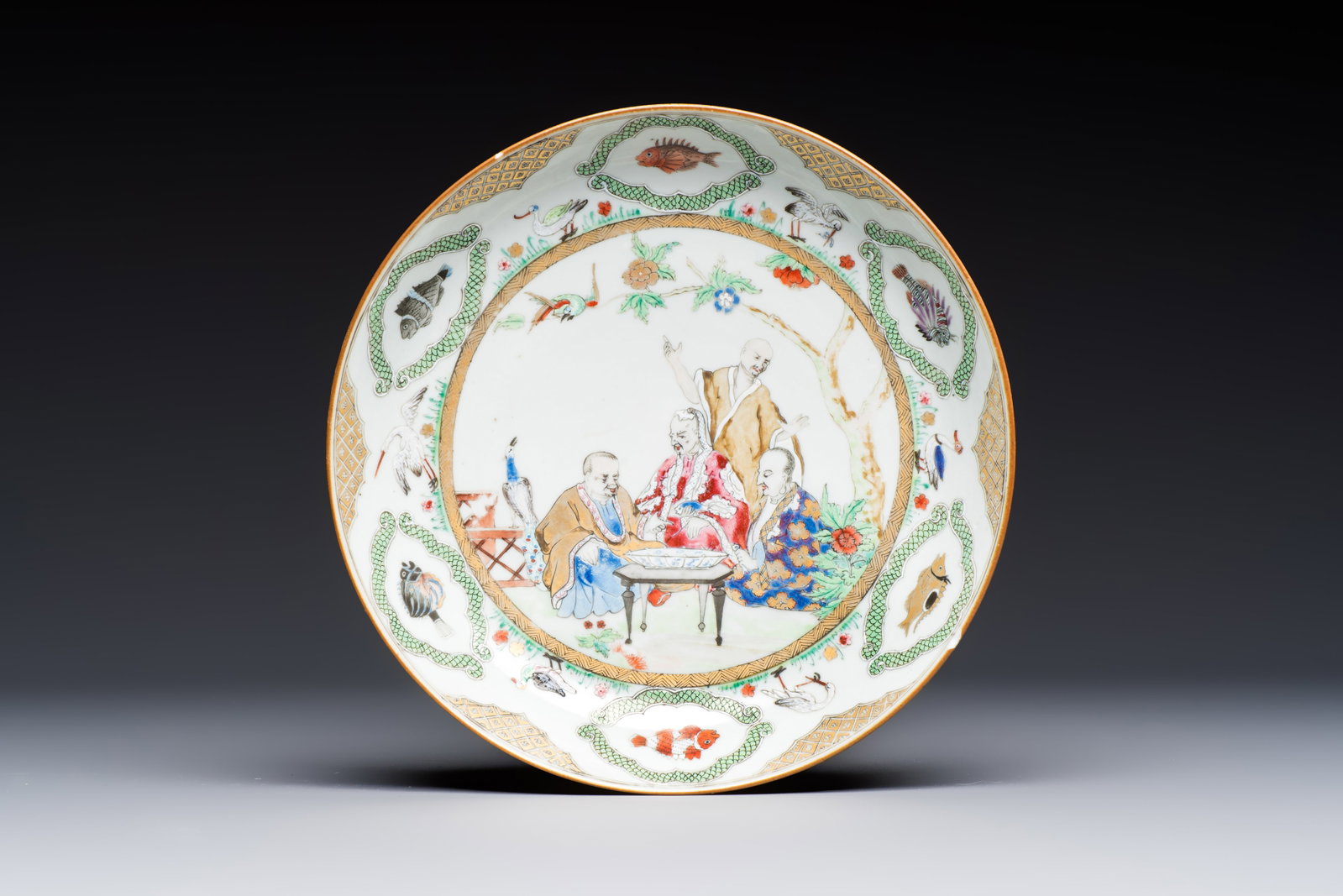 A Chinese famille rose 'Doctor's Visit' plate after Cornelis Pronk, Qianlong (1 of 3)
