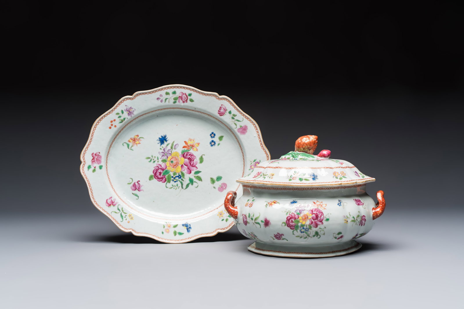 A Chinese famille rose covered tureen and stand with floral design, Qianlong (1 of 11)