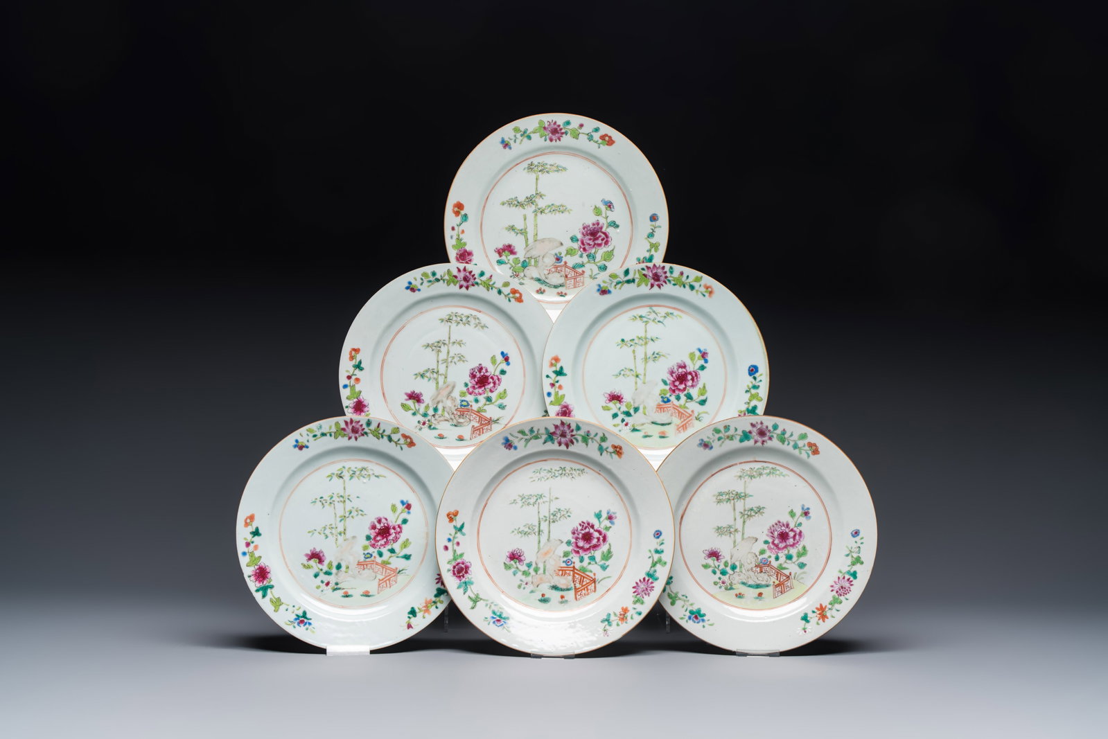 Six Chinese famille rose 'Flower Garden' plates, Qianlong (1 of 13)