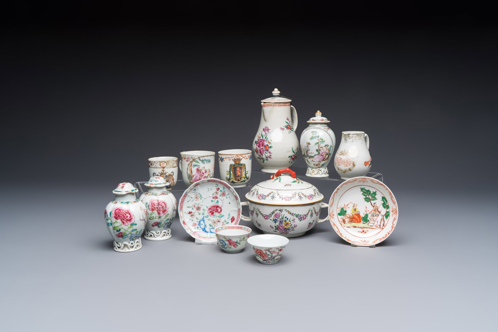 A varied collection of 13 Chinese famille rose wares, Yongzheng/Qianlong (1 of 20)