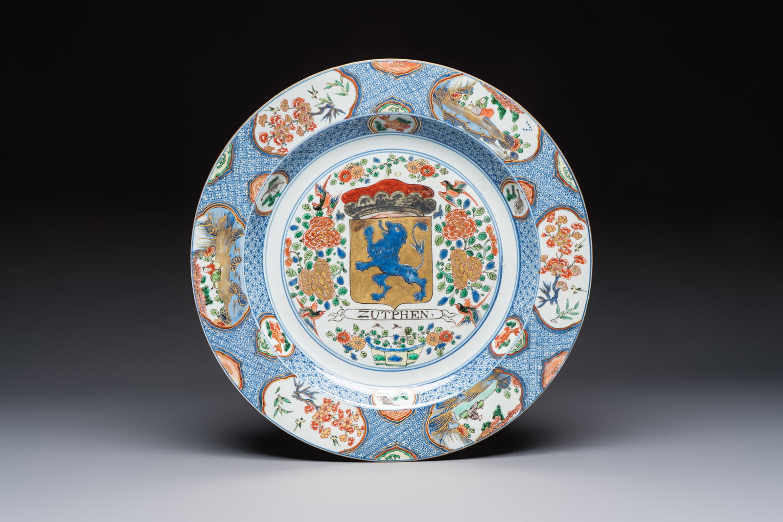 A large Chinese famille verte armorial 'Provinces' dish with the arms of Zutphen, Kangxi (1 of 2)