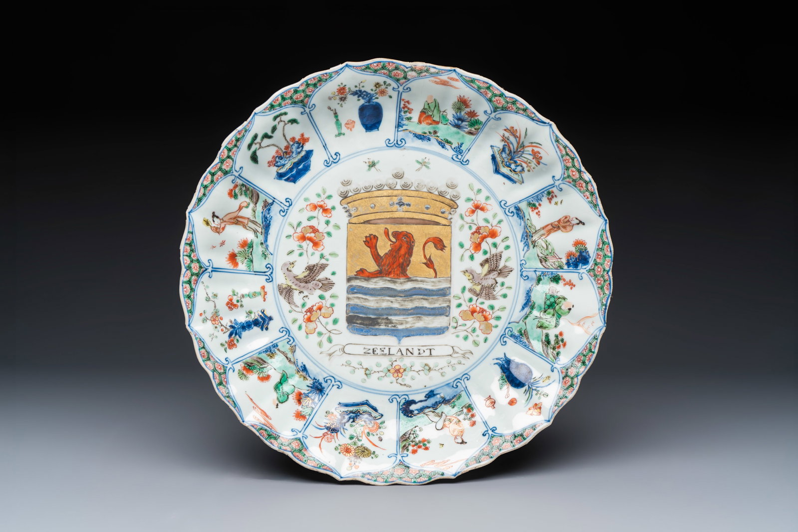 A Chinese famille verte armorial 'Provinces' dish with the arms of Zeelandt, Kangxi (1 of 2)