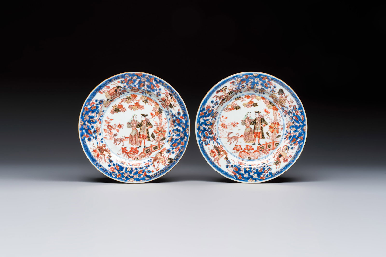 A pair of verte-Imari 'Governor Duff' plates, Yongzheng (1 of 2)