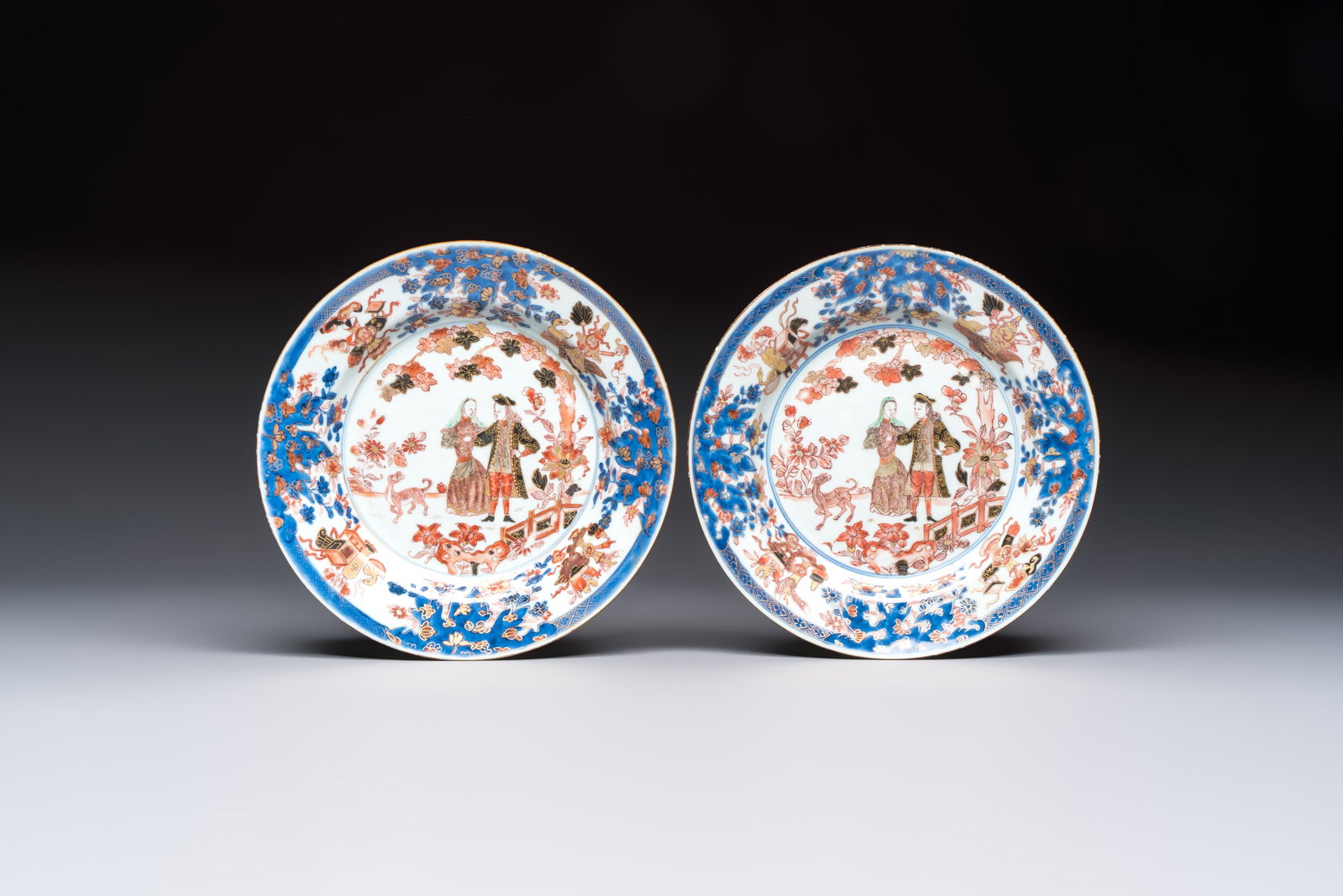 A pair of verte-Imari 'Governor Duff' plates, Yongzheng (1 of 2)