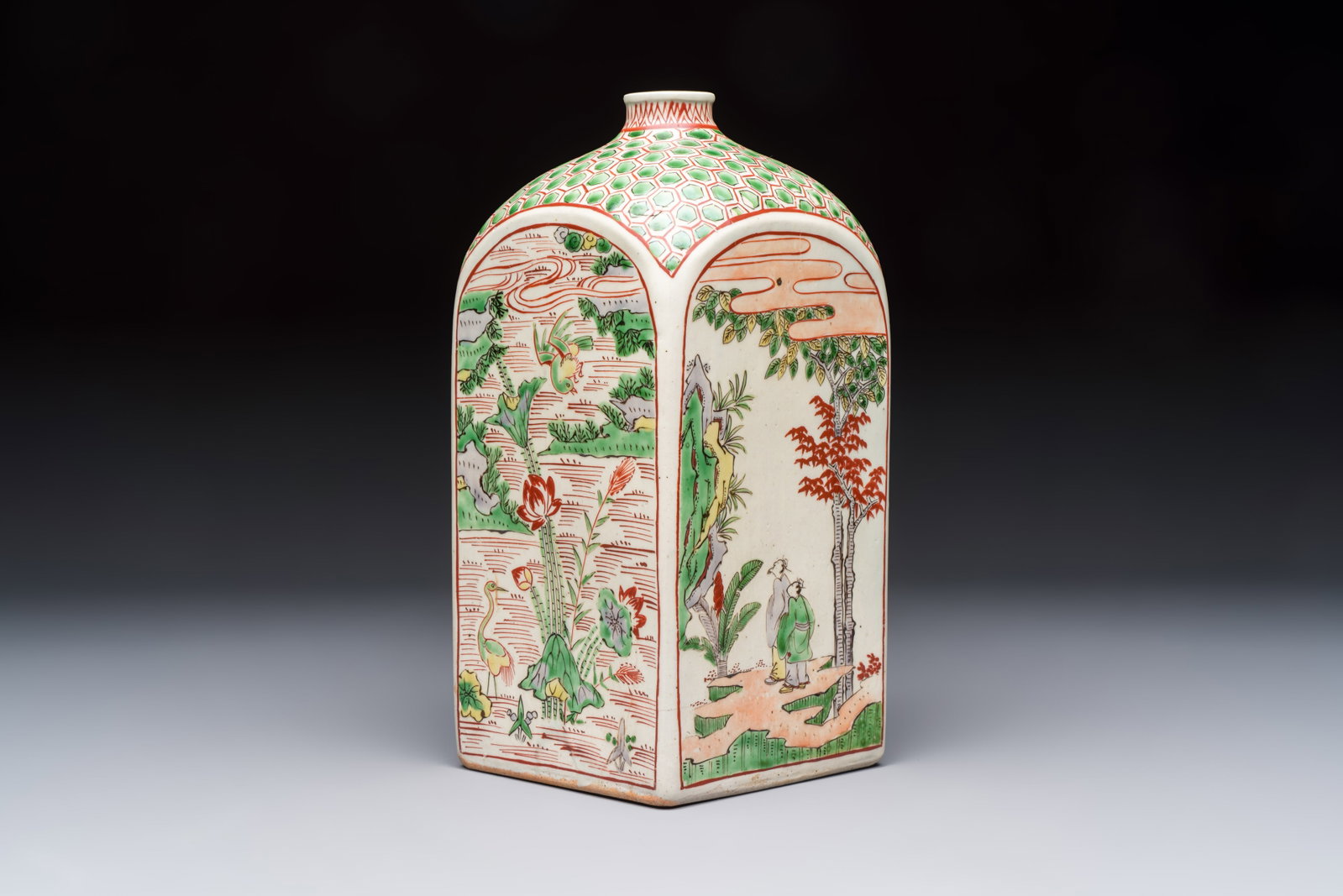 A Japanese Ko-Imari square flask with figures in a landscape, Edo, 17th C. (1 of 7)