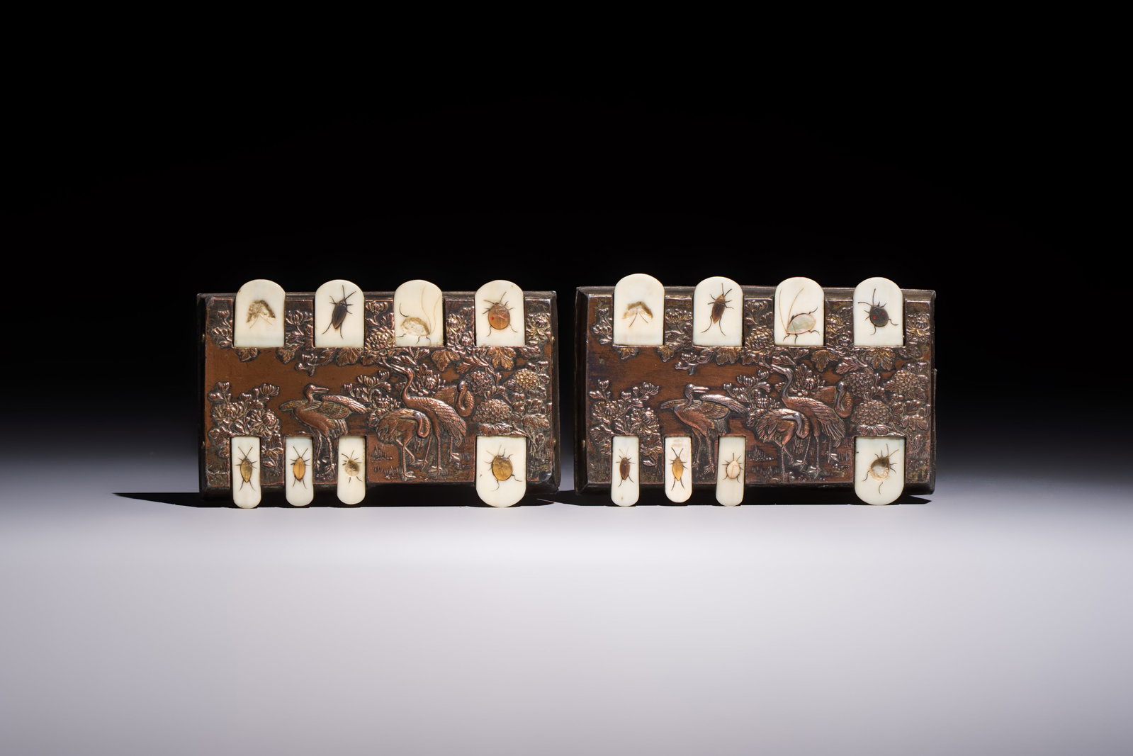 Two Japanese copper and shibayama whist markers, Meiji, 19/20th C. (1 of 2)