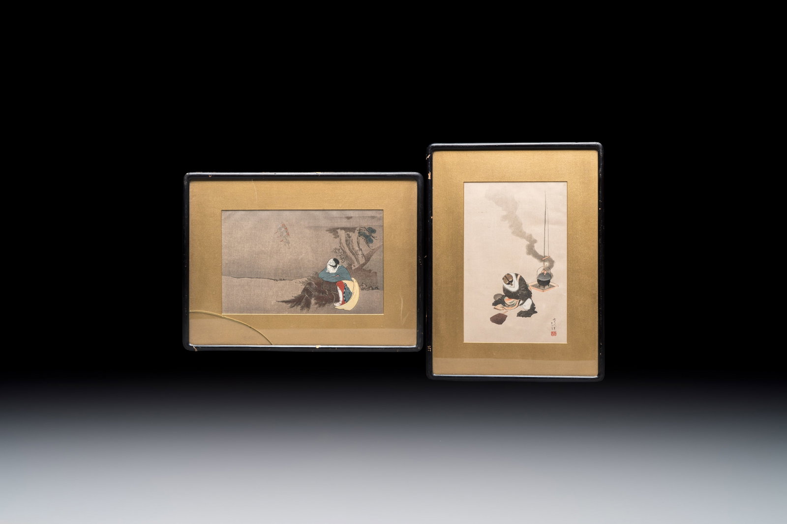 After Katsushika Hokusai (1760–1849): 'Dream of the Rush Gatherer' and 'Badger with Tea Kettle', (1 of 5)