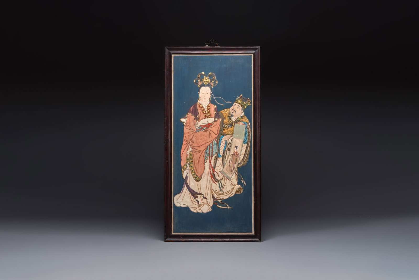 Chinese school: 'Elegant Lady and Dignitary', mixed media on paper, 20th C. (1 of 2)