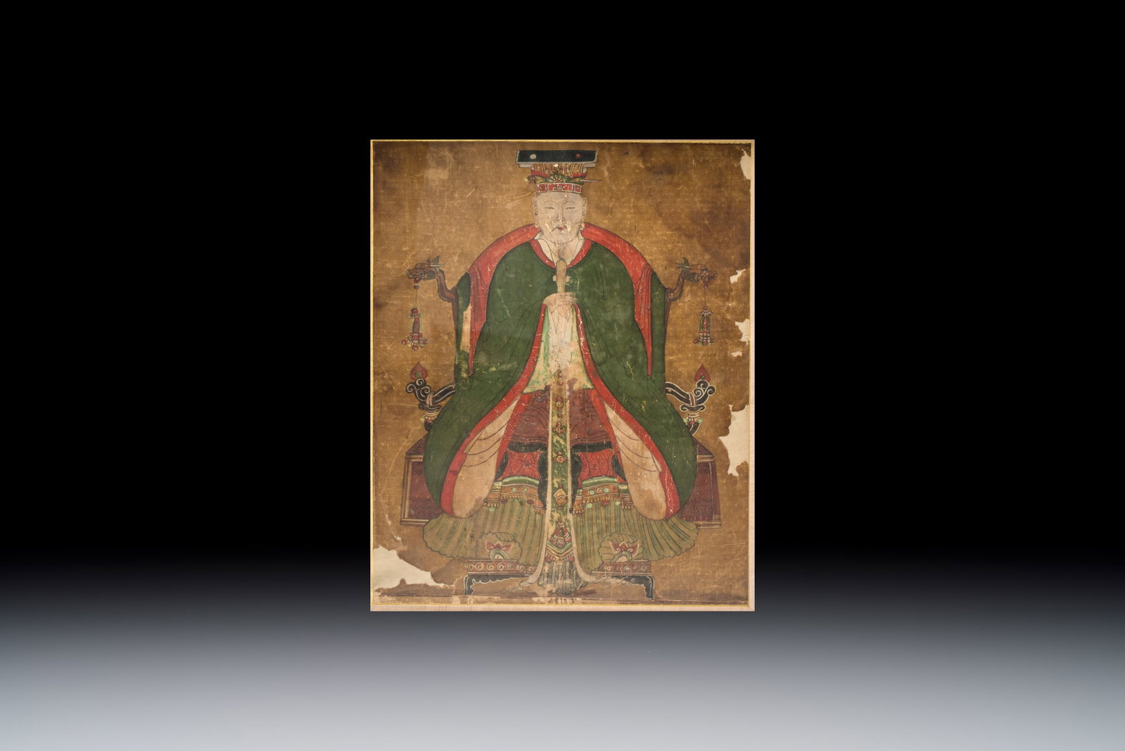 Korean school: 'Portrait of an Emperor', ink and colour on paper, Joseon, 18th C. (1 of 3)