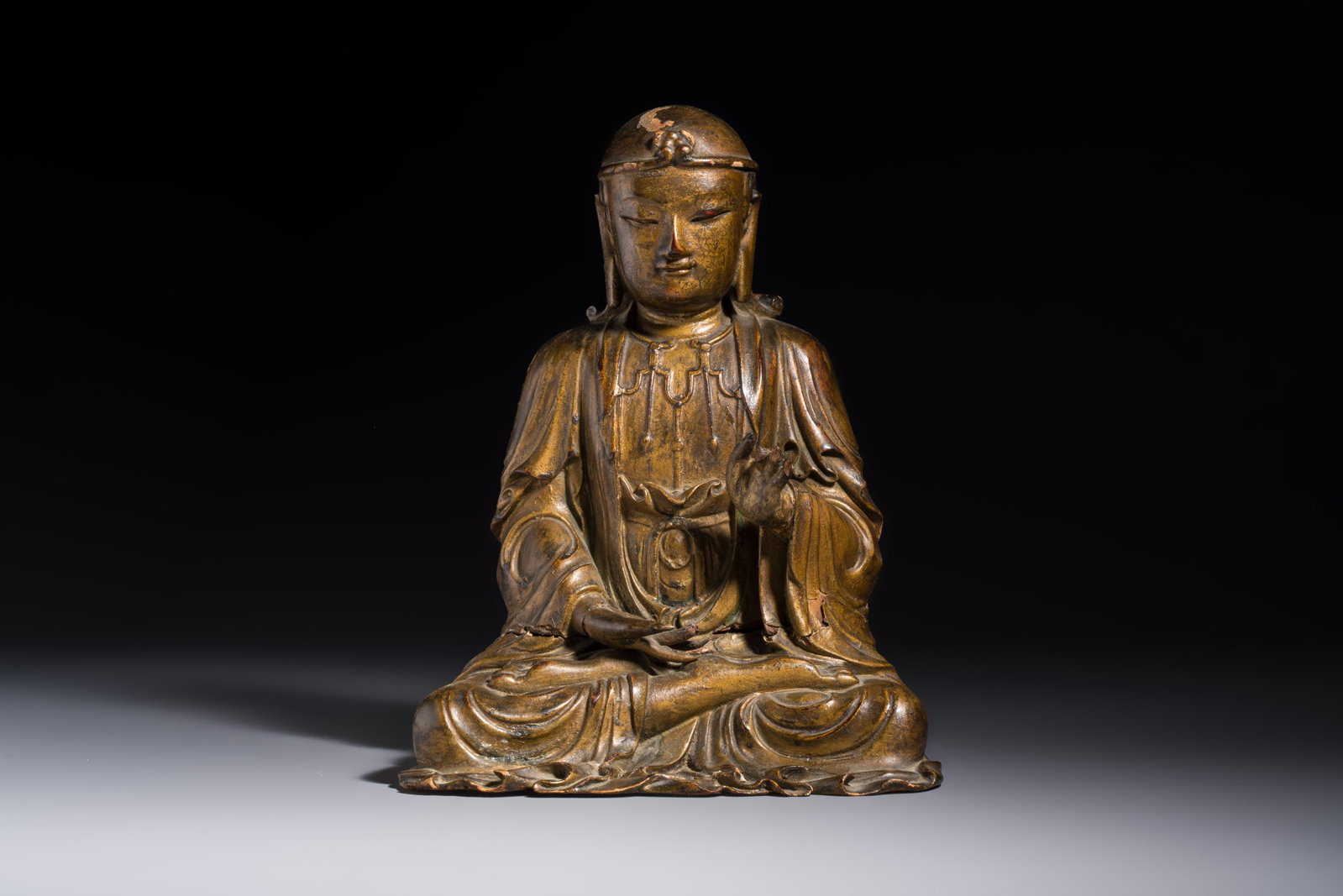A Chinese gilt-lacquered wooden seated Bodhisattva, Ming (1 of 7)