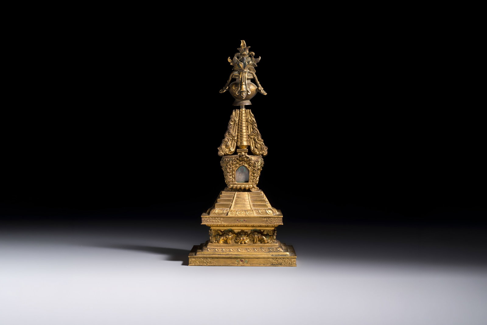 A Chinese gilt-copper stupa, Qing (1 of 8)