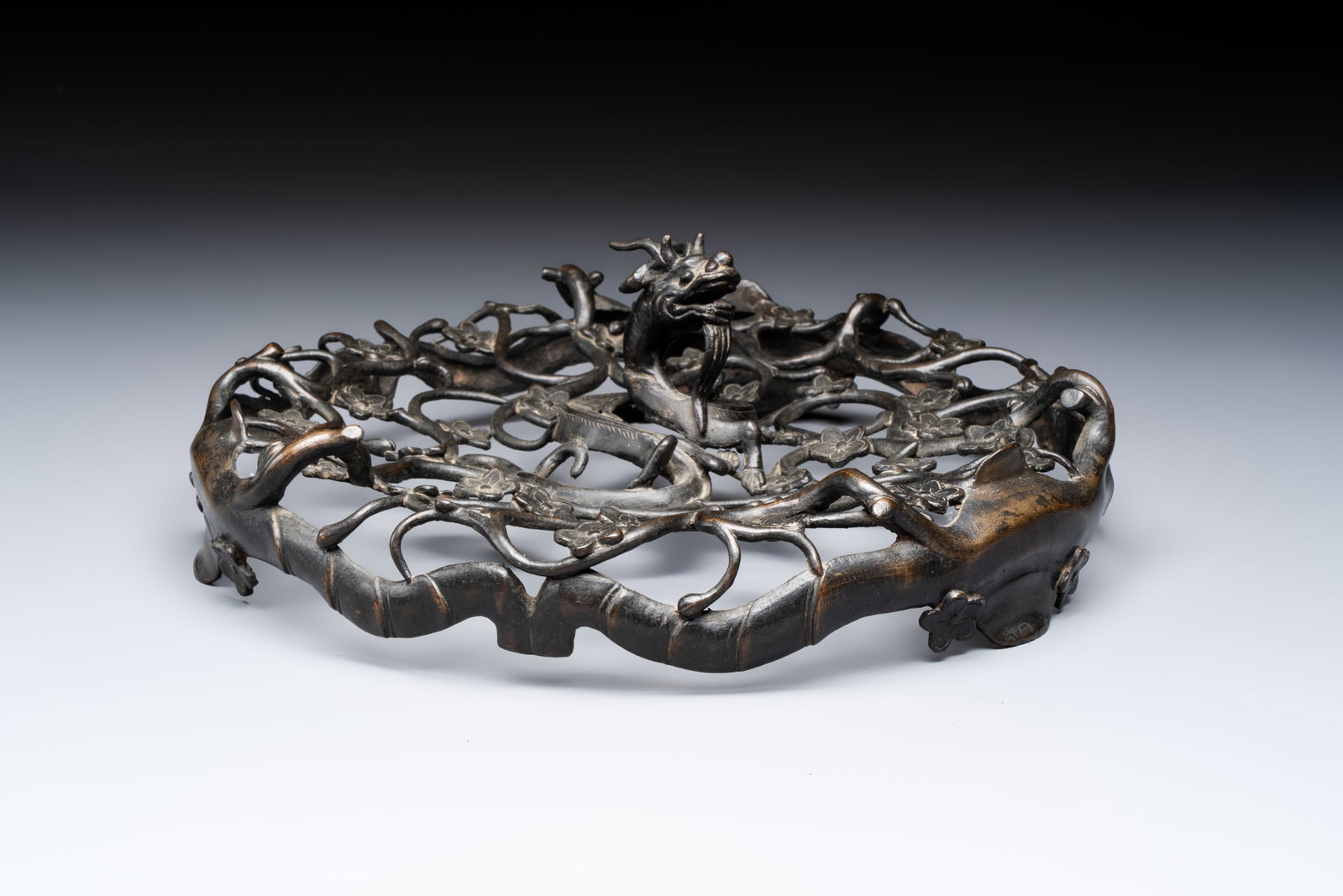 A large Chinese archaistic bronze 'Dragon' stand, Ming (1 of 6)