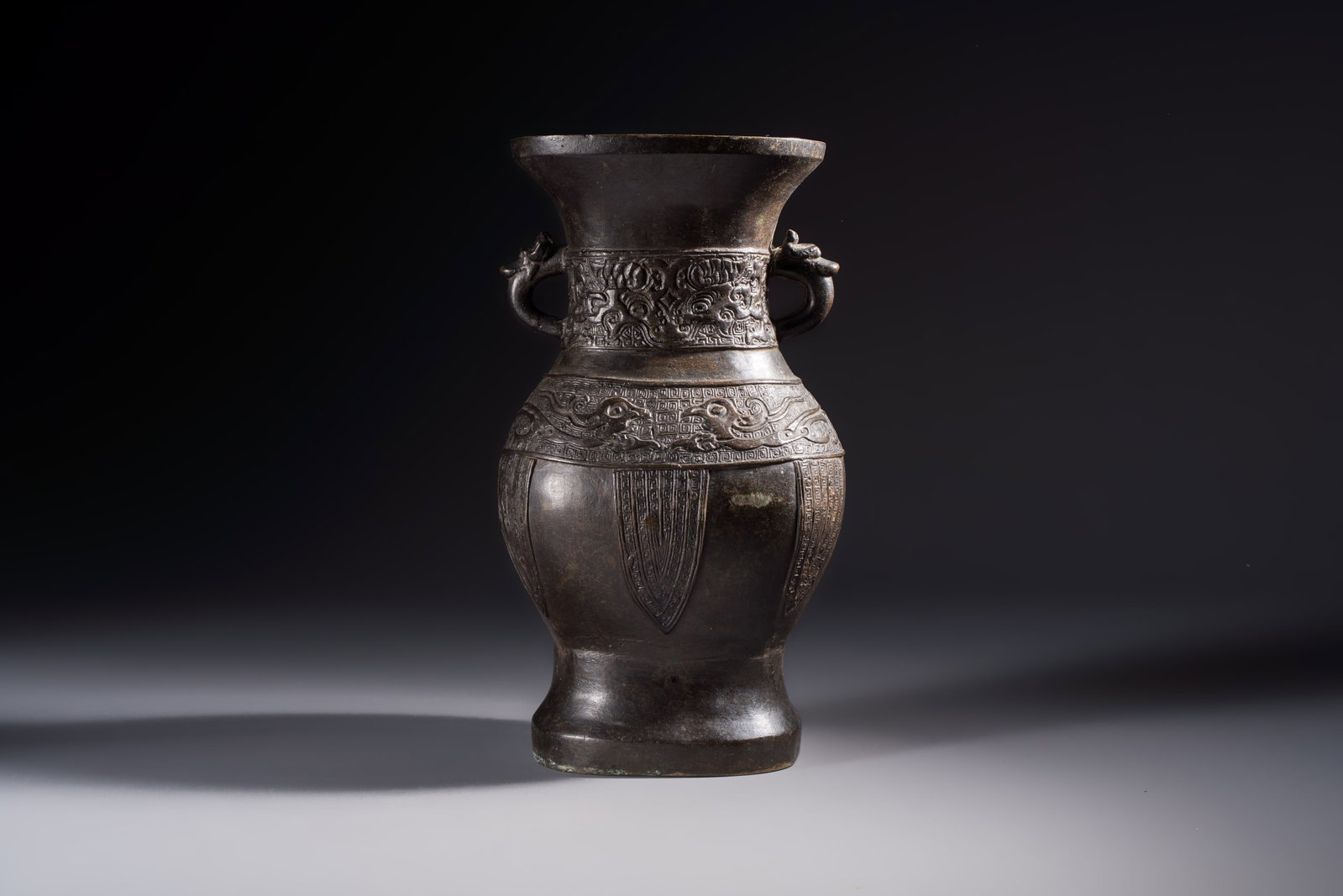 A Chinese archaistic bronze vase, 'Hu', Ming (1 of 7)