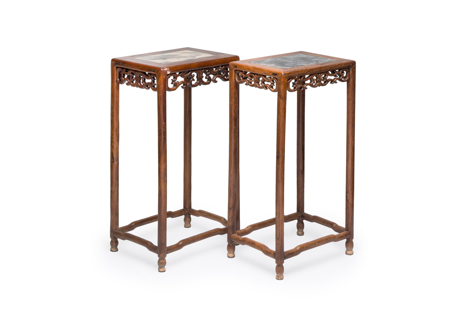 Two Chinese marble-topped hongmu stands, 19/20th C. (1 of 8)