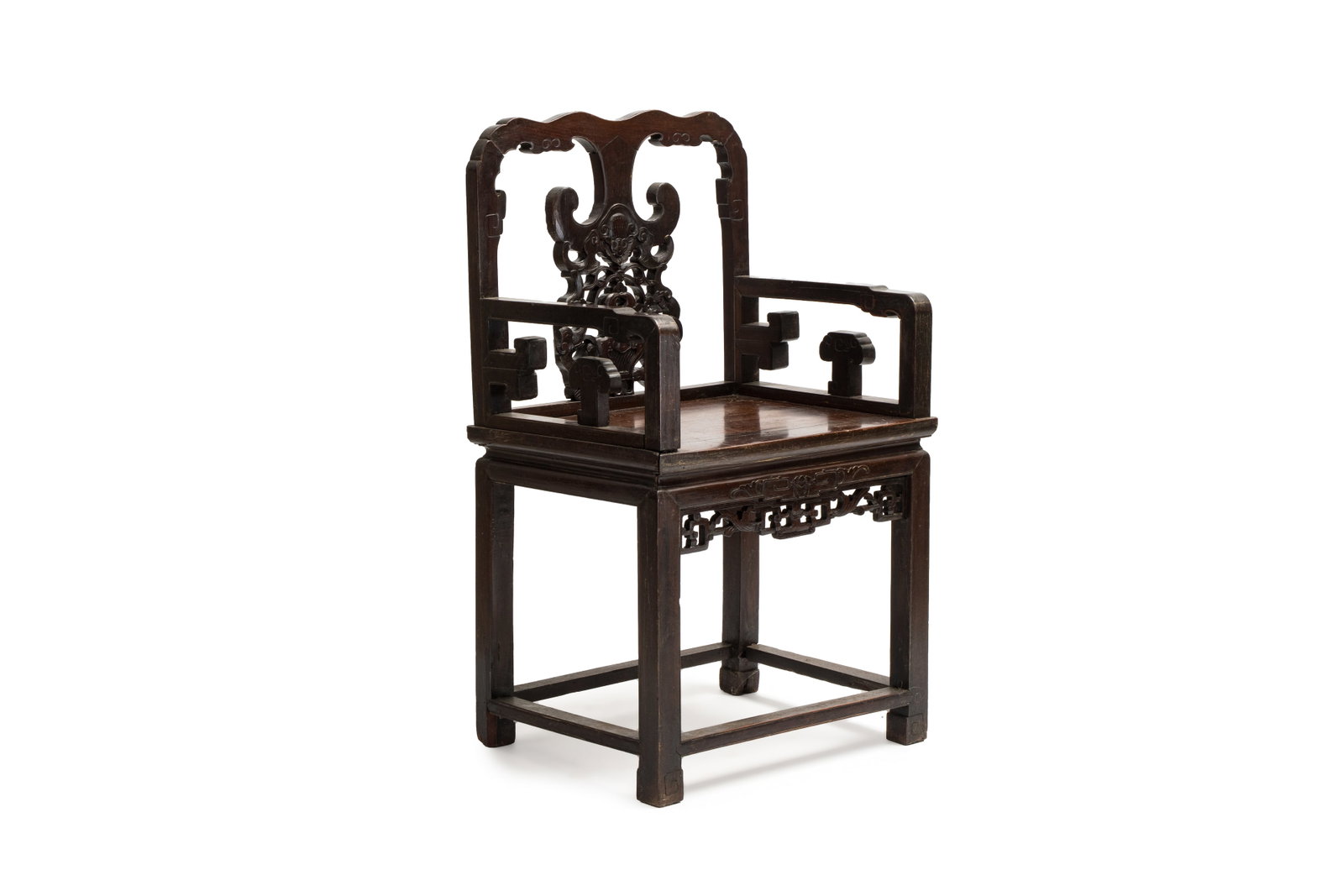 A Chinese carved hongmu armchair, 19th C. (1 of 7)