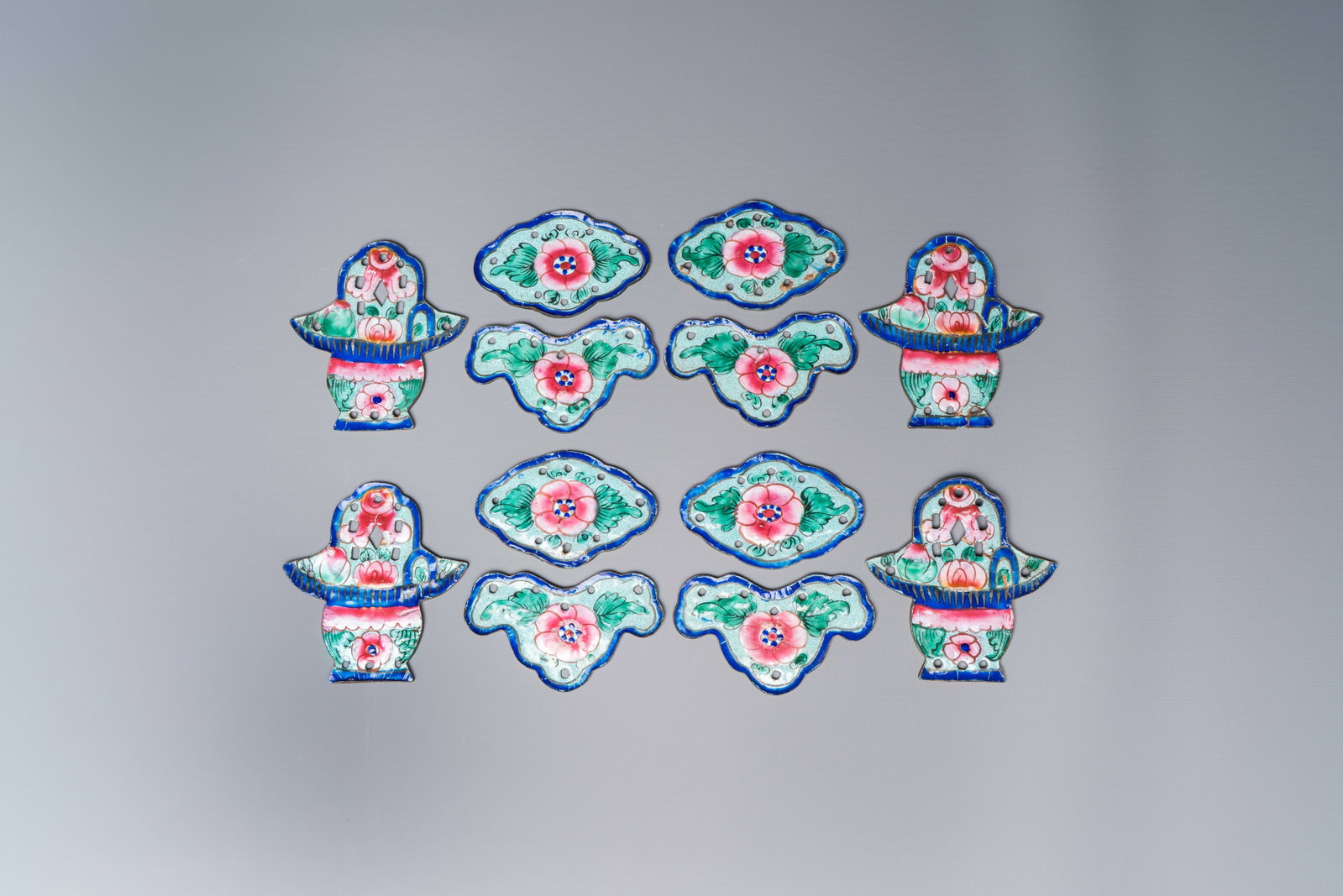 12 Chinese Canton enamel hanging ornaments, 18/19th C. (1 of 5)