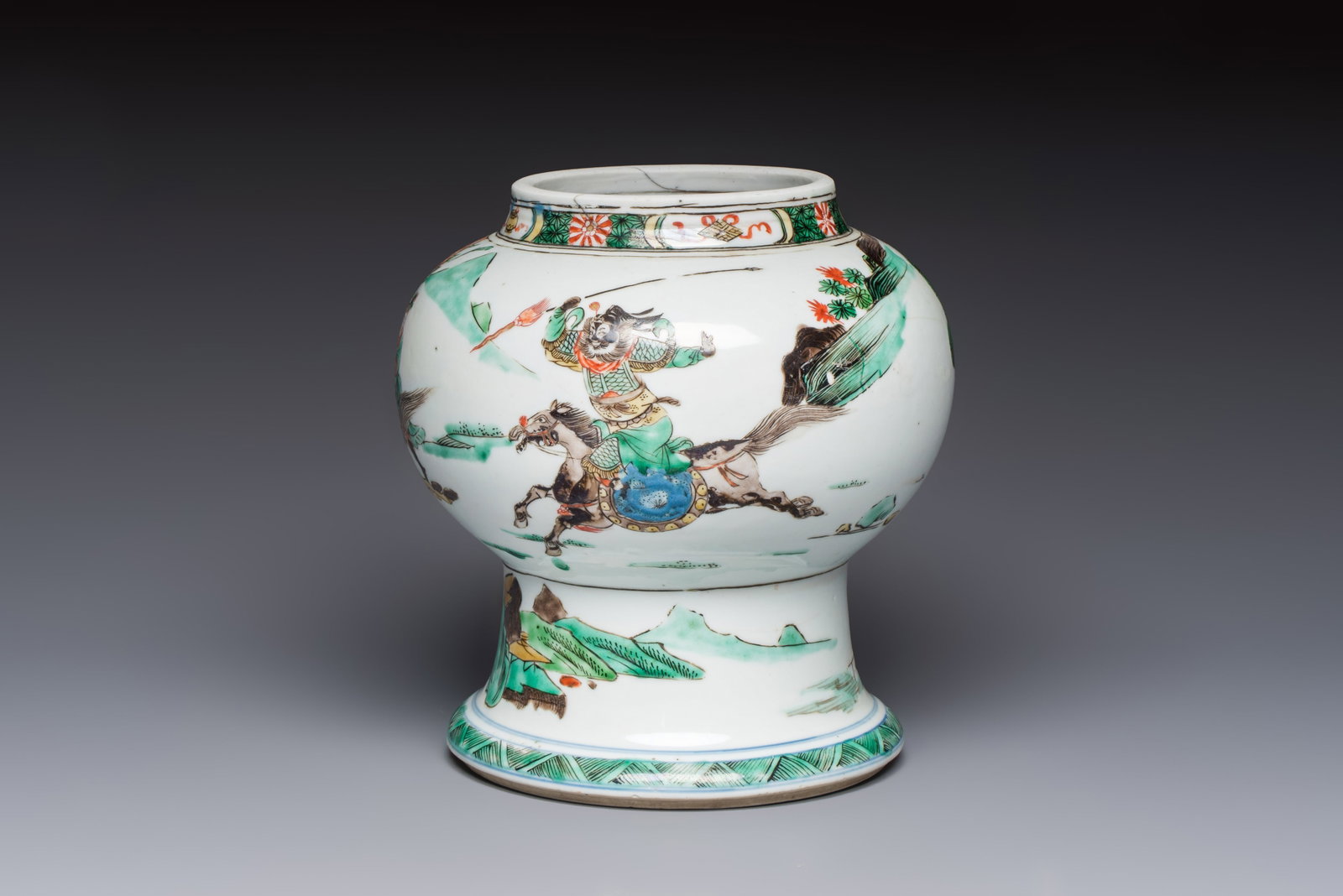 A Chinese famille verte 'Warriors' vase, Kangxi (1 of 7)