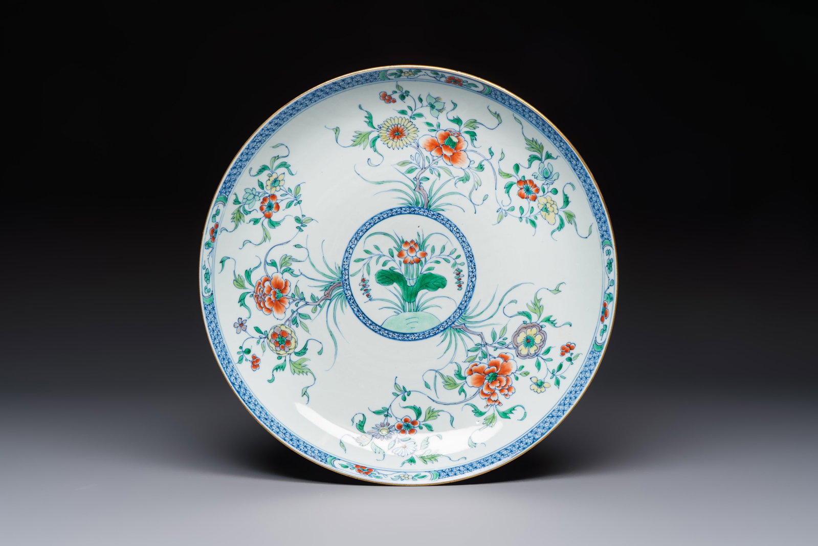 A Chinese doucai 'peony and chrysanthemum' dish, Yongzheng (1 of 2)