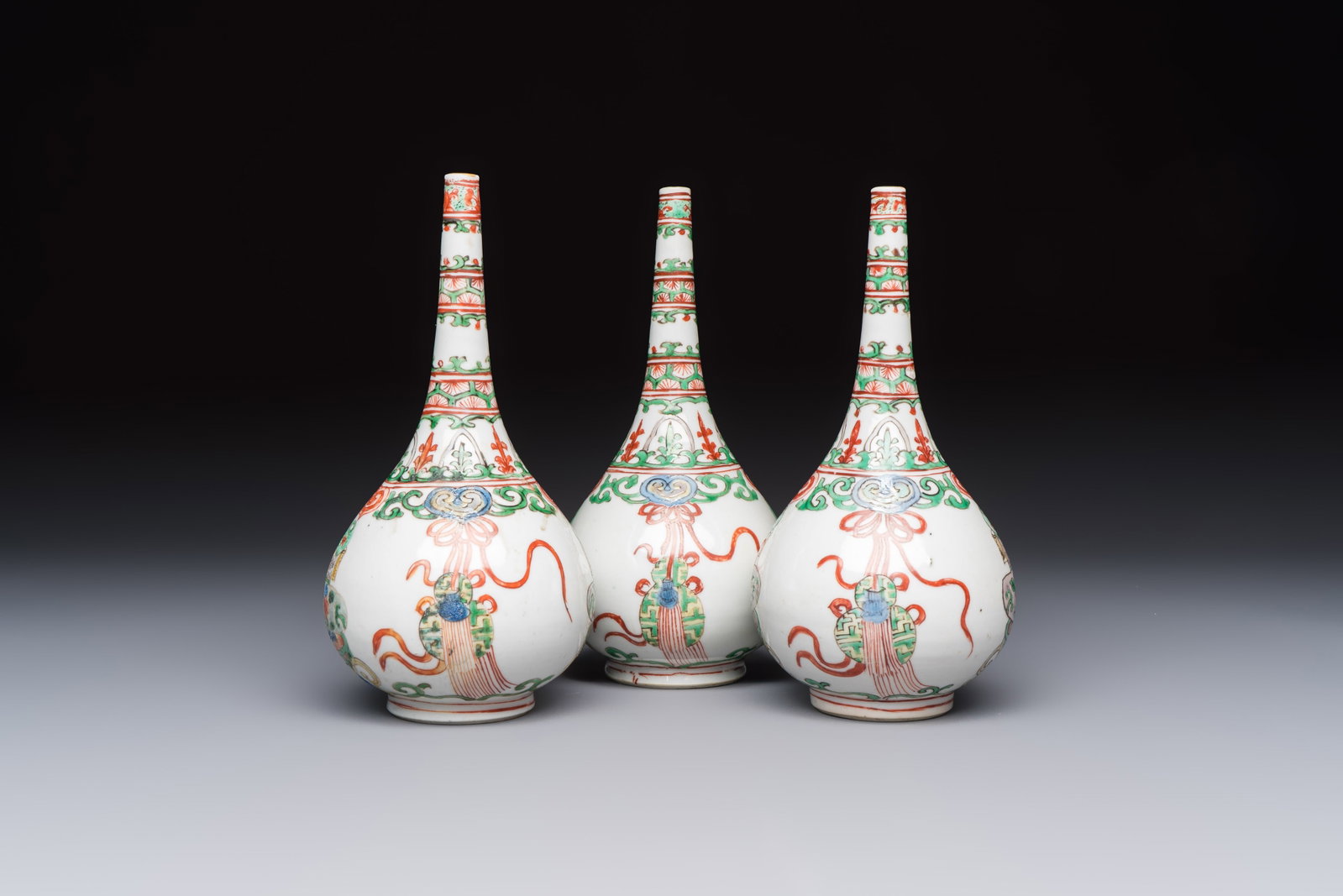 Three Chinese famille verte rosewater sprinklers, Kangxi (1 of 7)