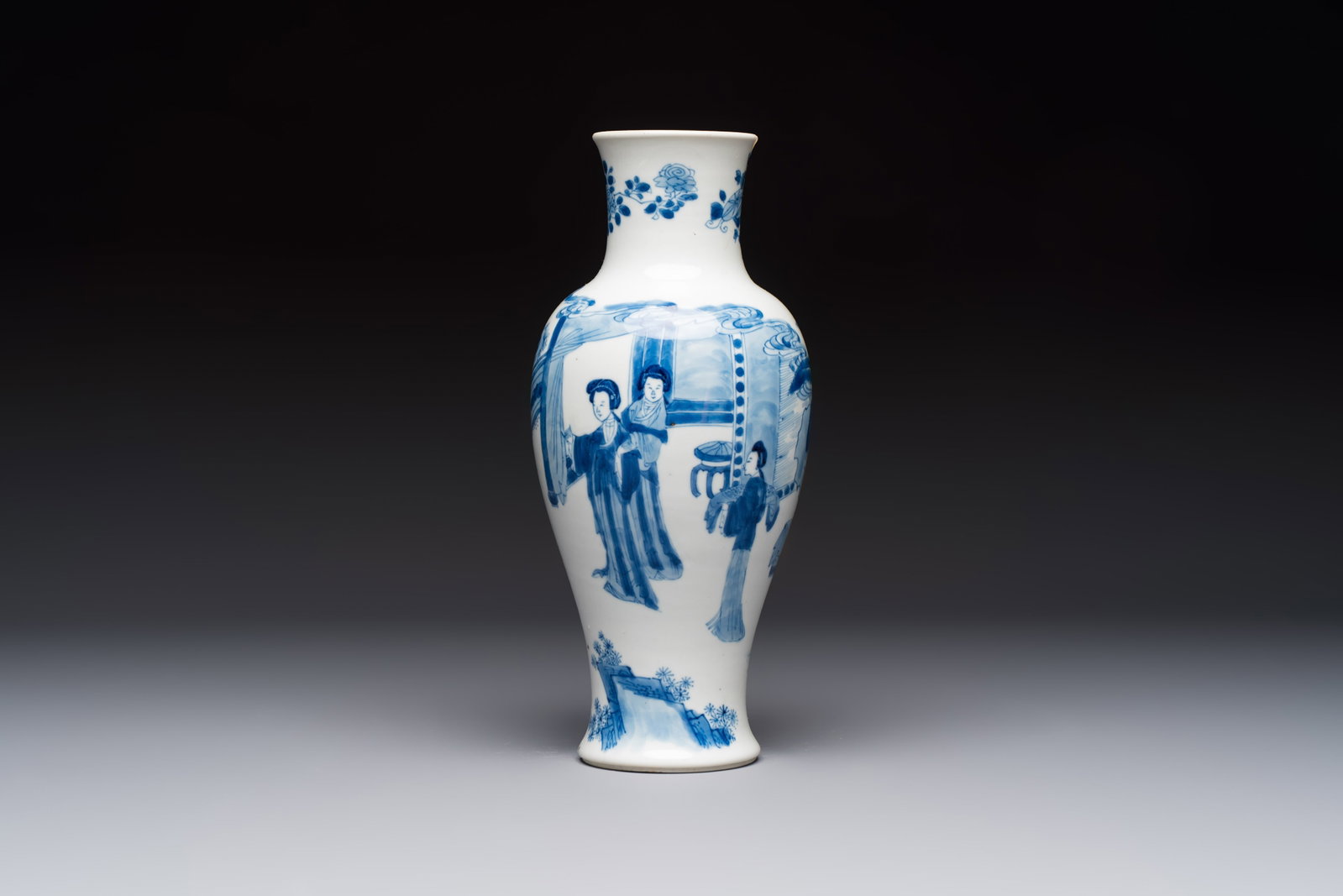 A Chinese blue and white 'Elegant Beauties' vase, Jiajing mark, Kangxi (1 of 6)
