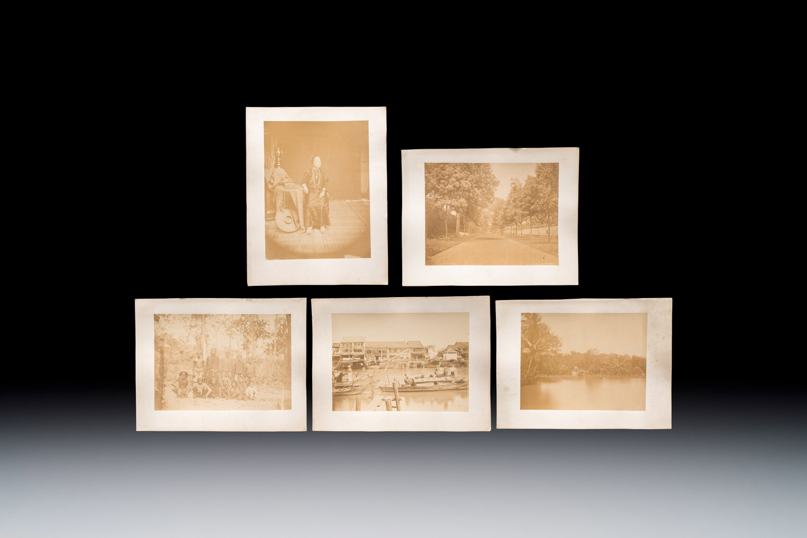 Five photographs of Saigon, depicting street views, figures and river scenes, late 19/early 20th C. (1 of 6)