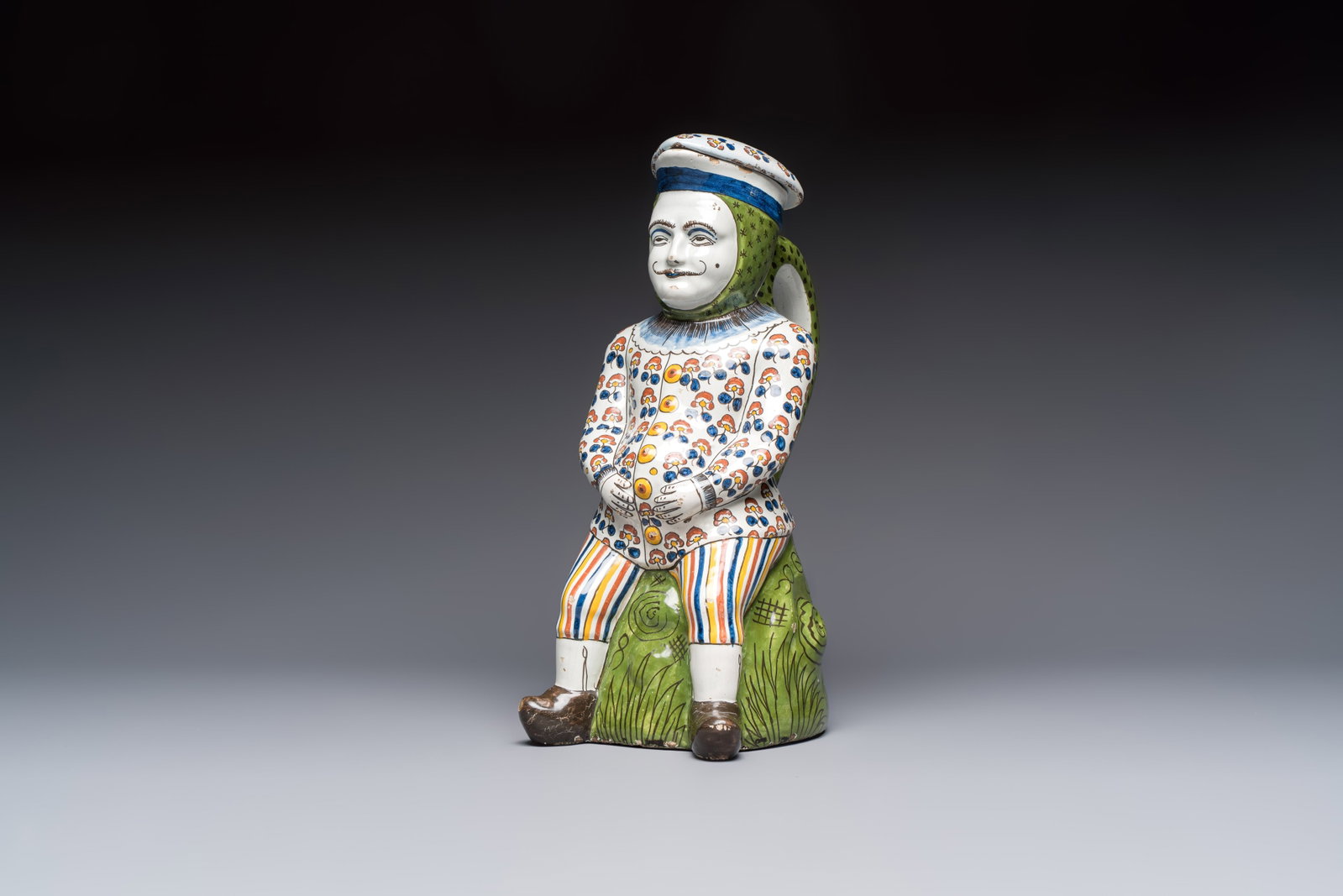 A polychrome French faience 'Jacquot' table fountain, Lille, ca. 1900 (1 of 7)