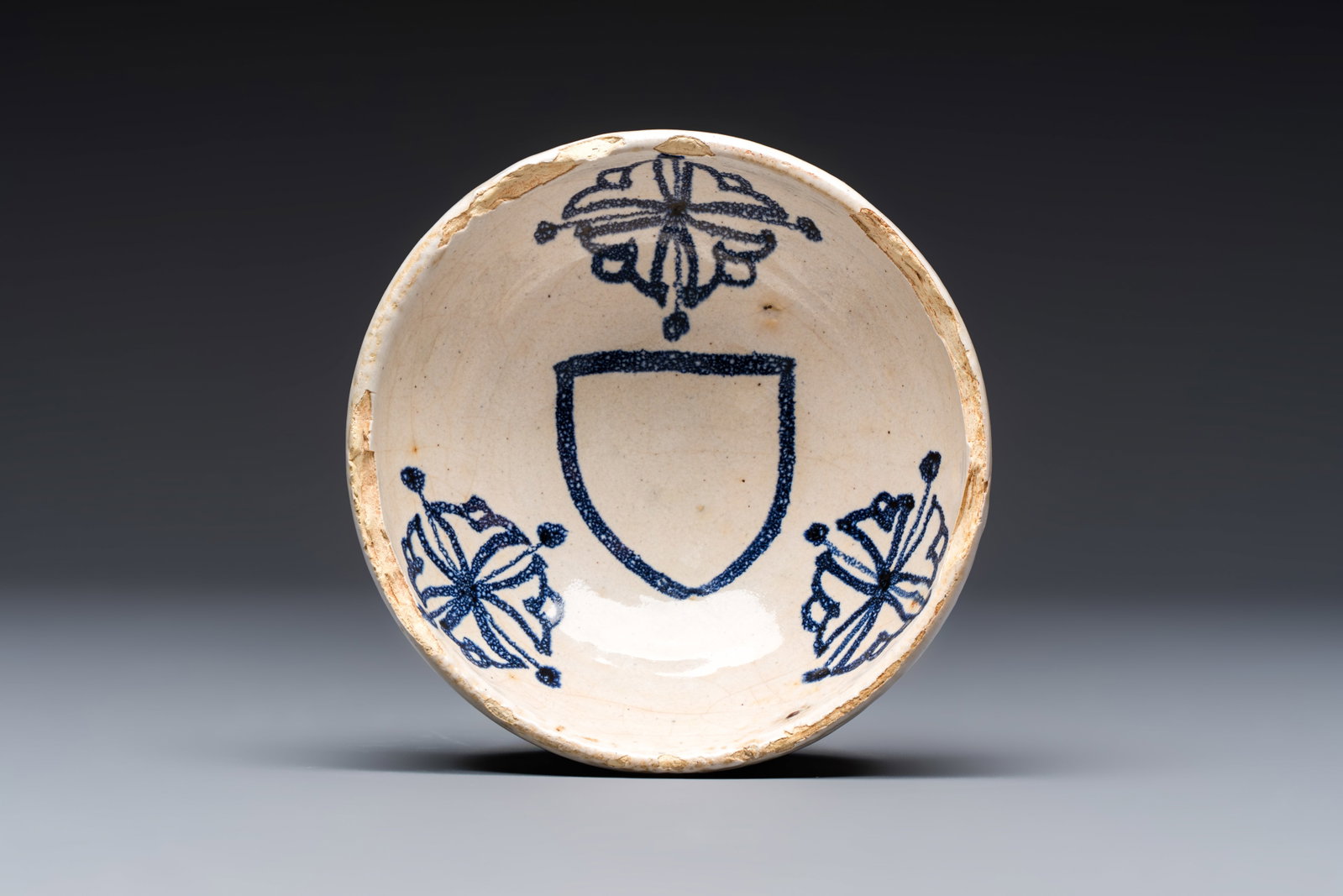 A blue and white Hispano-Moresque pottery bowl, Manises or Paterna, Spain, 15th C. (1 of 6)