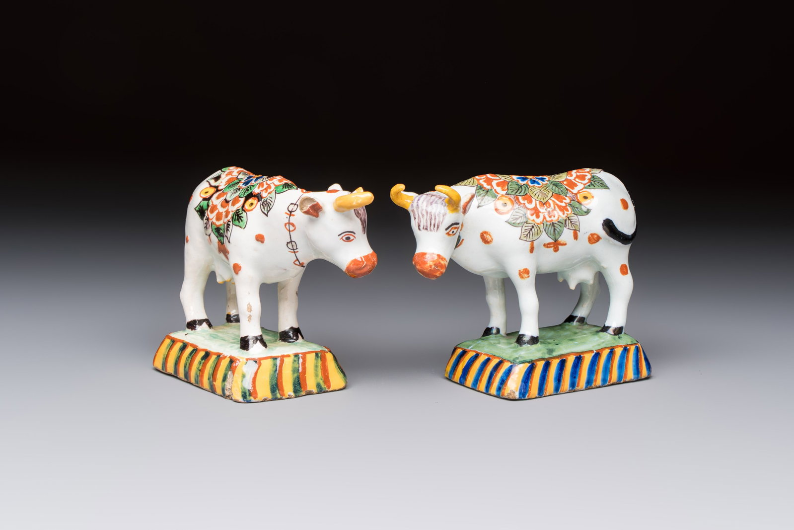 Two polychrome Dutch Delft cows, 19th C. (1 of 8)