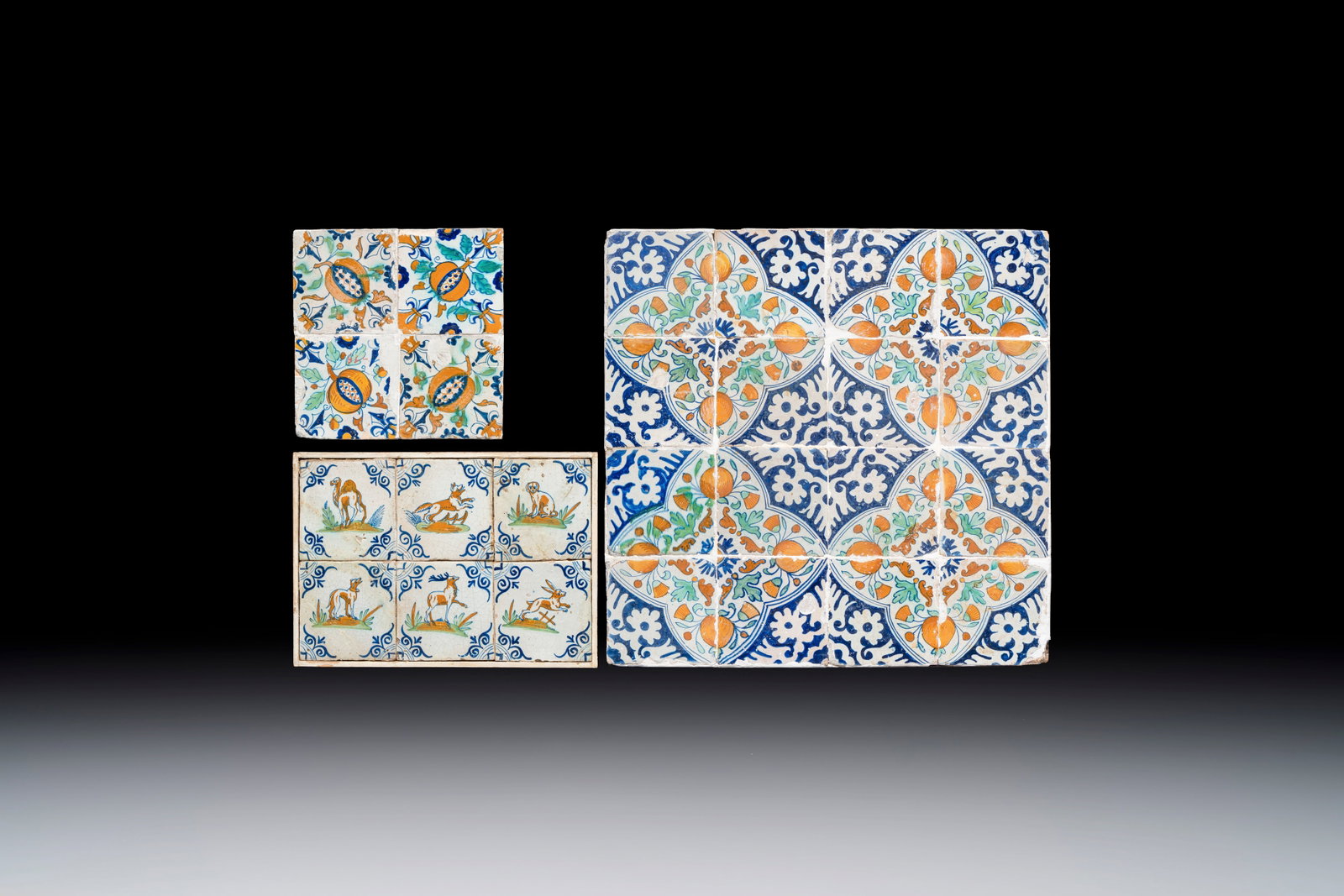 Three polychrome Dutch Delft tile panels, early to mid 17th C. (1 of 7)