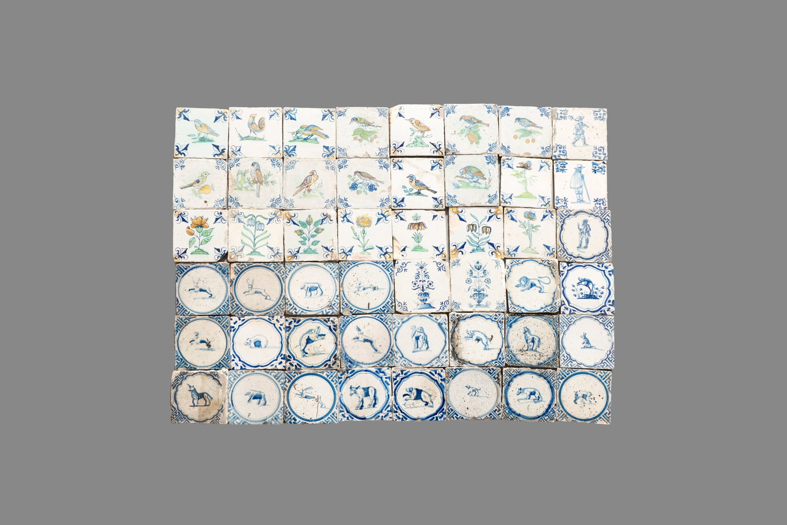 48 blue, white and polychrome Dutch Delft tiles, 17th C. (1 of 1)