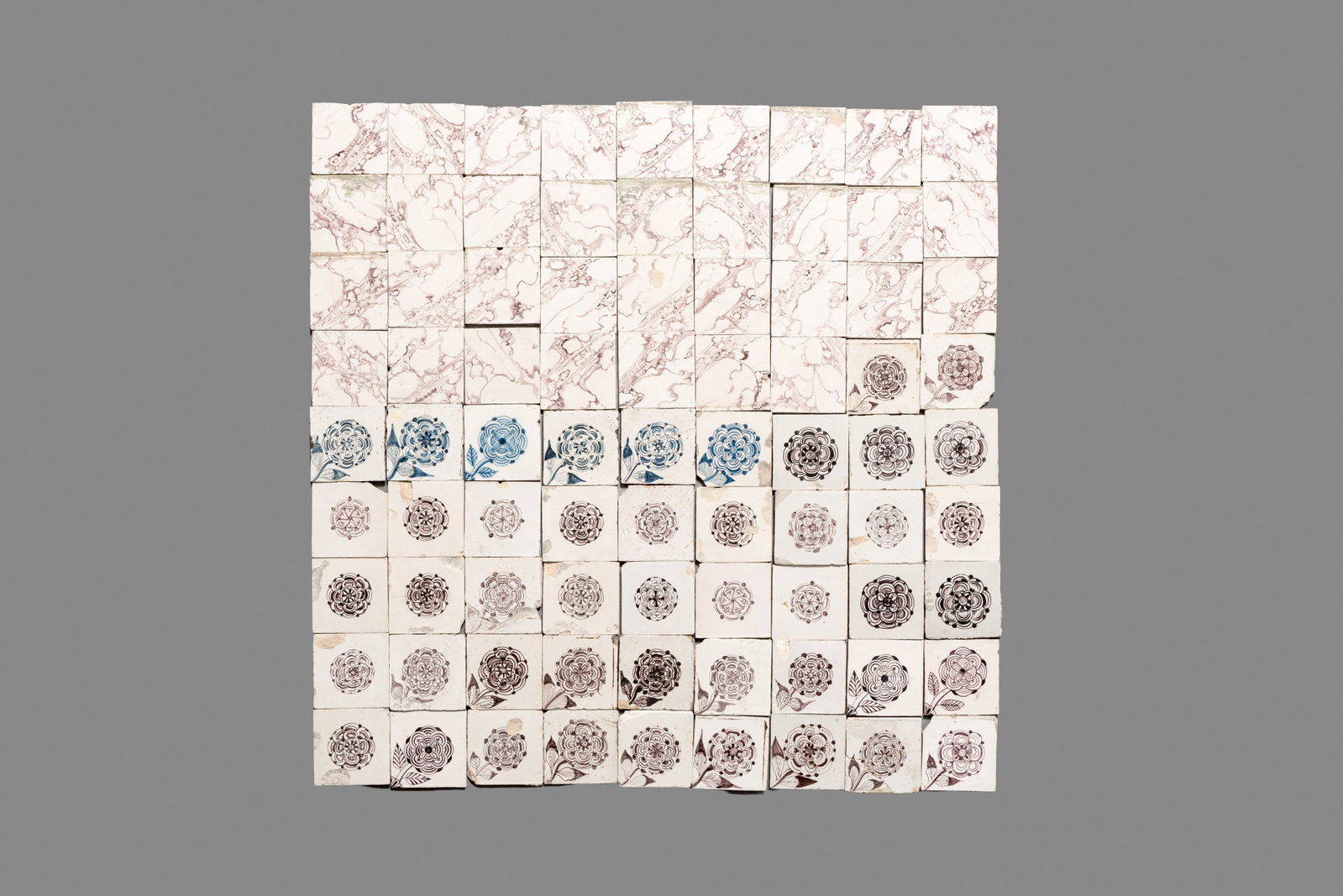 81 blue, white and manganese Dutch Delft tiles, 18th C. (1 of 1)