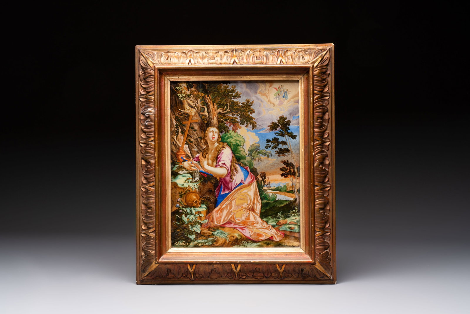 Philbert de Trappier: 'The Penitent Magdalene', reverse glass painting, France, signed and dated (1 of 6)