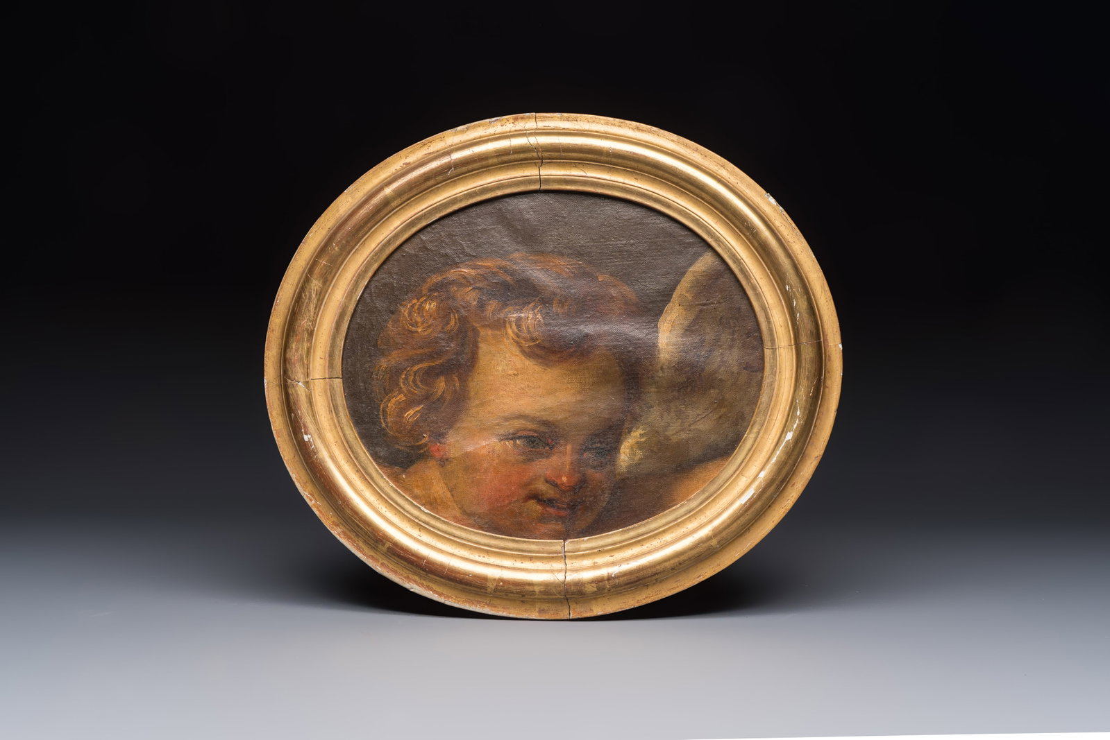 European school: 'Head of a Cherub', oil on canvas, 17/18th C. (1 of 2)