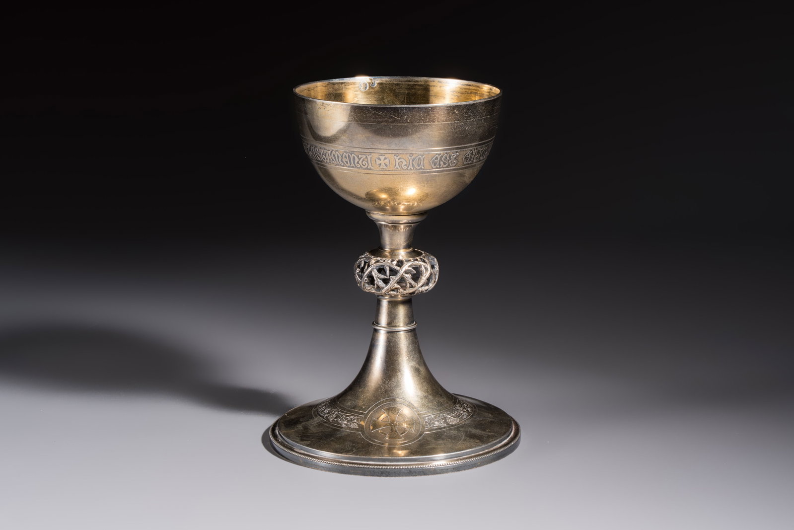 A fine French gilt silver Gothic Revival chalice with a reticulated crown of thorns, late 19/early (1 of 11)