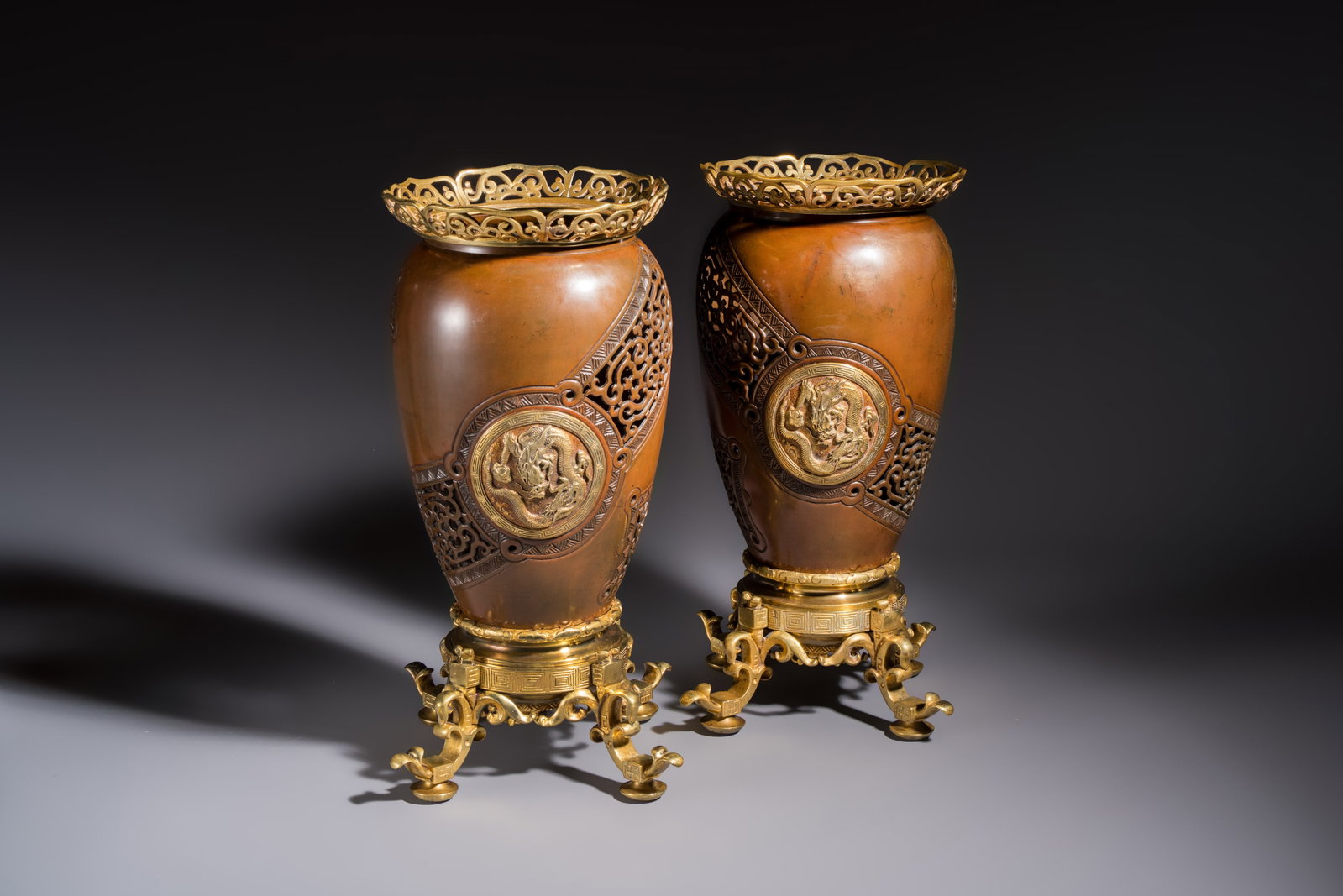 A pair of Belgian bronze and ormolu-mounted Japonism vases, Compagnie des Bronzes de Bruxelles, 19th (1 of 7)