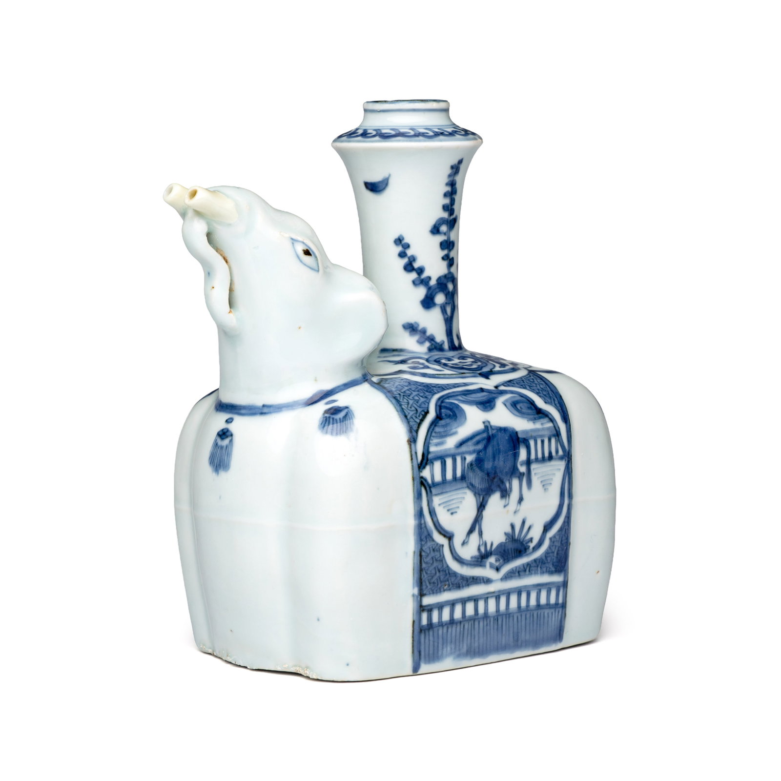 A Chinese blue and white 'Elephant' kendi, Wanli: A Chinese blue and white 'Elephant' kendi, Wanli L.: 15,6 cm - H.: 20 cm Provenance: Provenance: - Vanderven Oriental Art, 's Hertogenbosch. - The Mr. and Mrs. Baert-Devos Collection, Belgium. Acquire