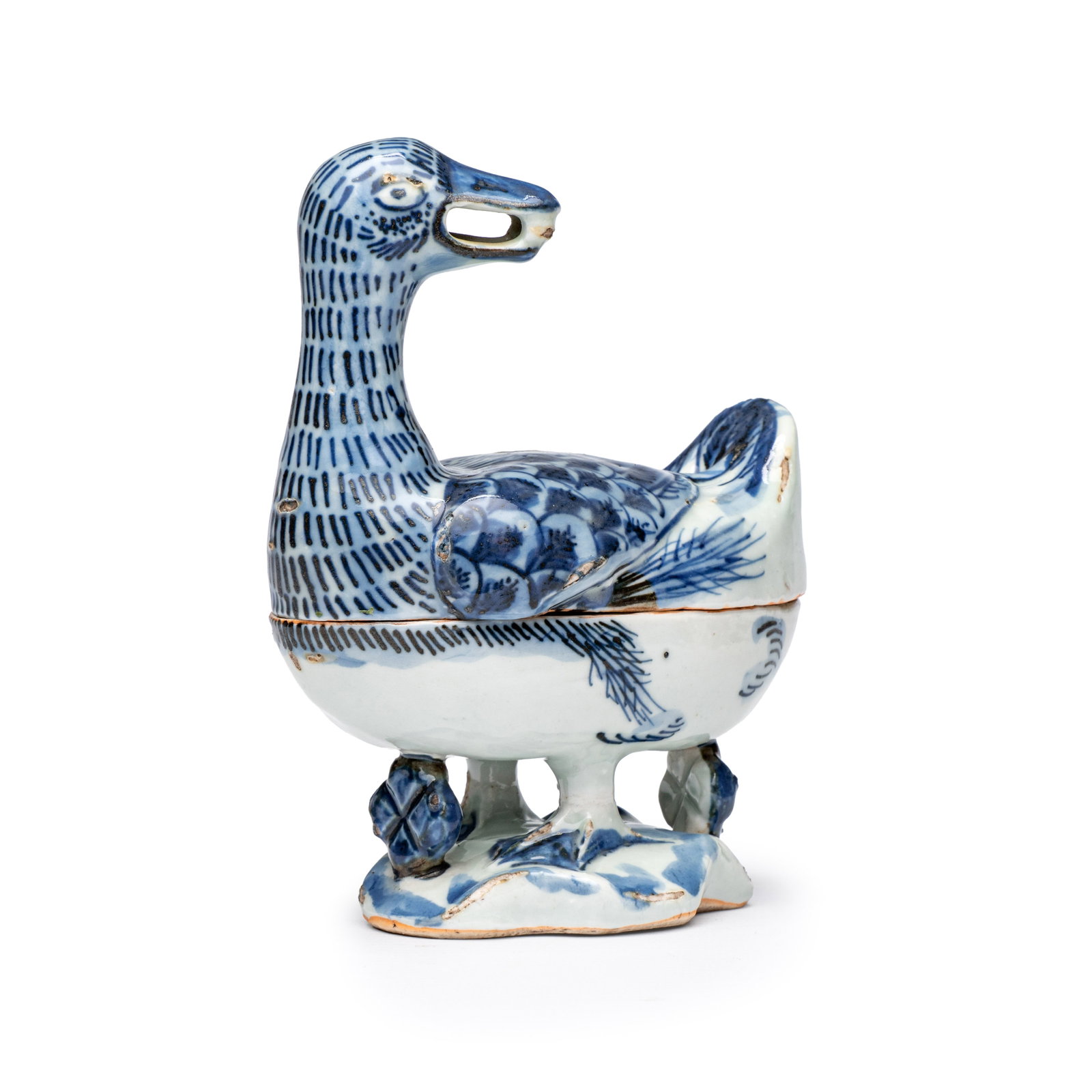 A Chinese blue and white duck-form incense burner, Tianqi/Chongzhen: A Chinese blue and white duck-form incense burner, Tianqi/Chongzhen L.: 12 cm - H.: 15,4 cm Provenance: - S. Marchant & Son, London. - Vanderven Oriental Art, 's Hertogenbosch. - The Mr. and Mrs. Baer