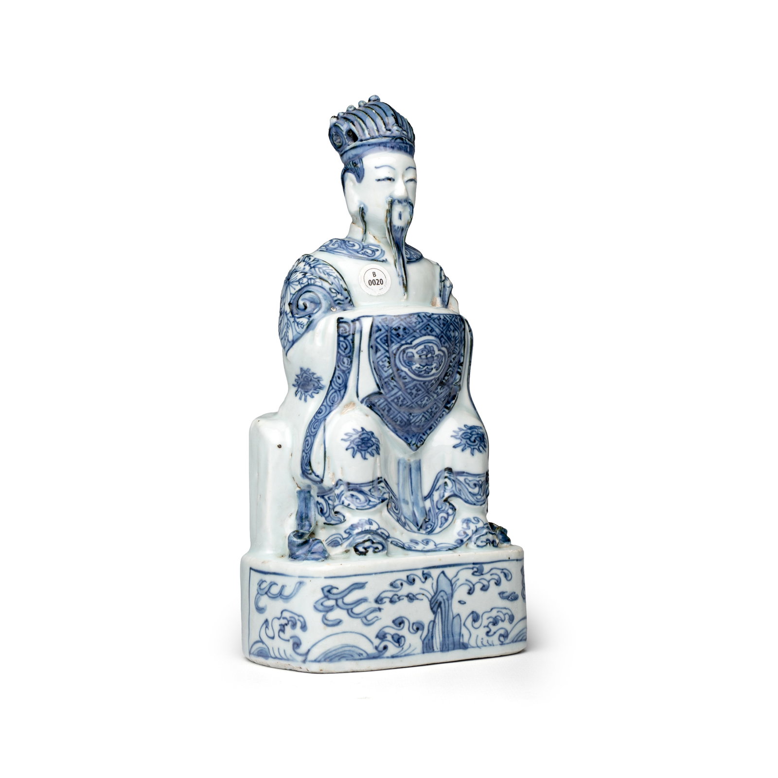 A Chinese blue and white figure of the Daoist deity, Wanli (1 of 10)