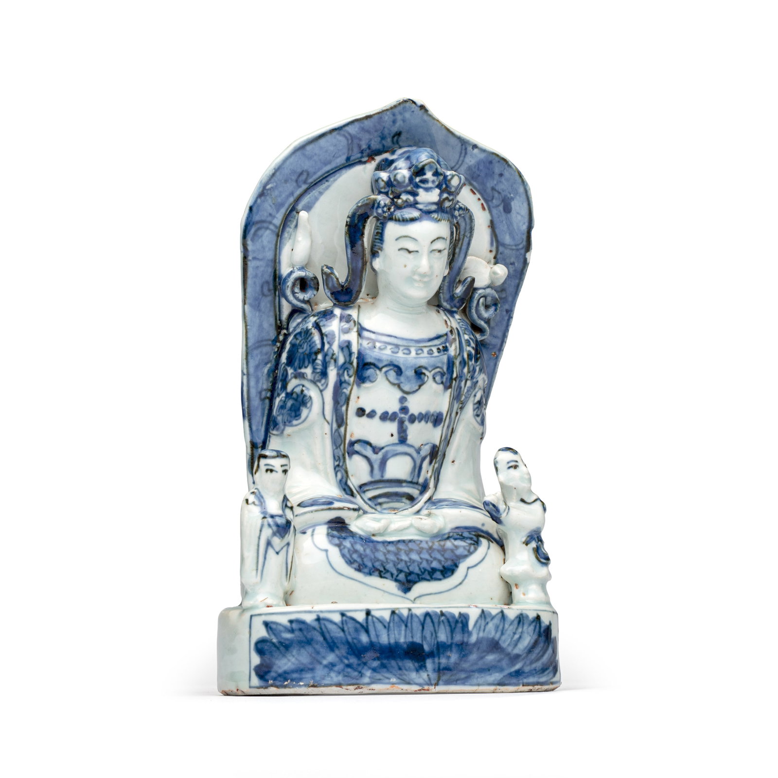 A Chinese blue and white group of Guanyin and attendants, Wanli (1 of 11)