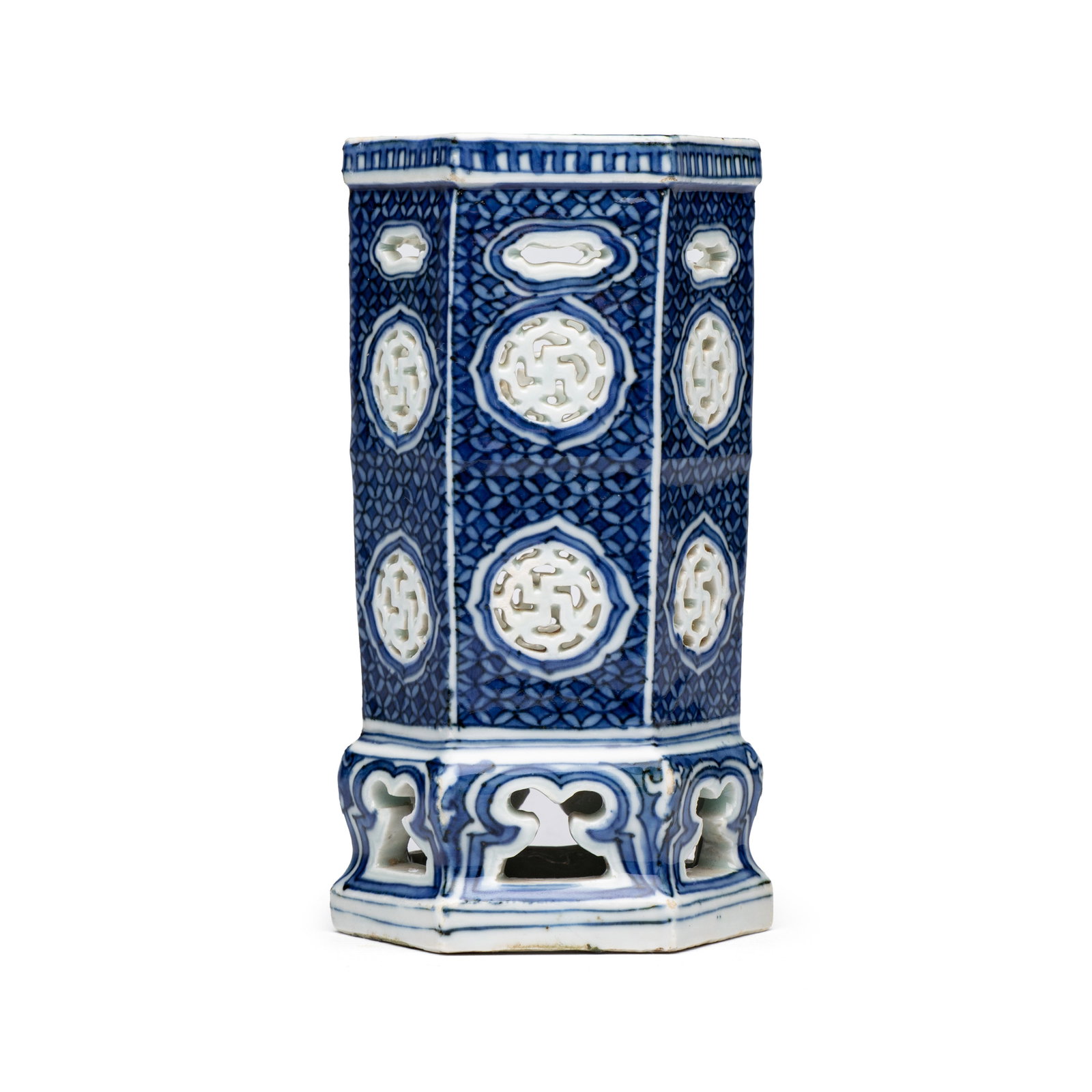 A Chinese blue and white openwork 'Linglong' incense stick holder, Wanli (1 of 10)