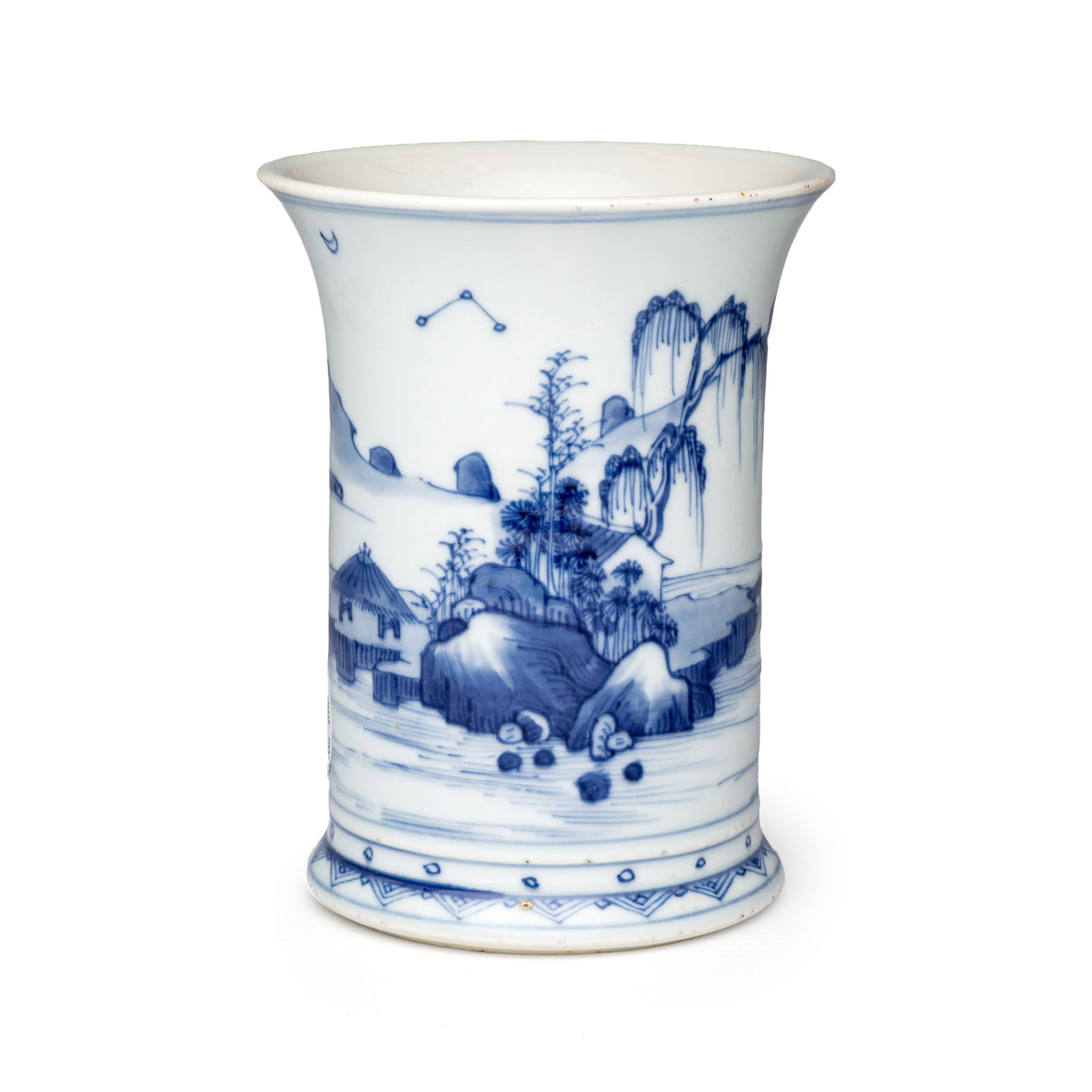 A Chinese blue and white 'Landscape' brush pot (Bitong), Kangxi (1 of 9)