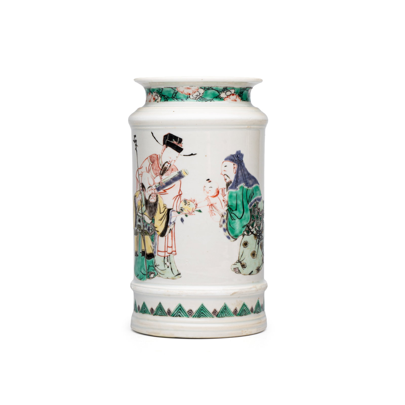 A Chinese famille verte 'Three Star Gods' albarello, Kangxi (1 of 7)