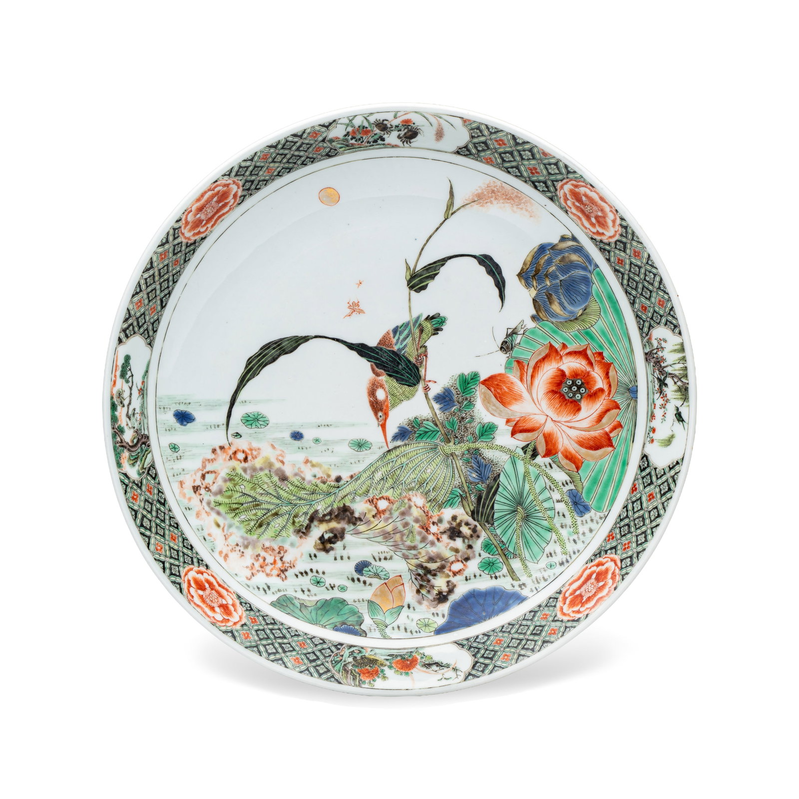 A fine and rare Chinese famille verte 'Kingfisher' dish, Kangxi (1 of 3)