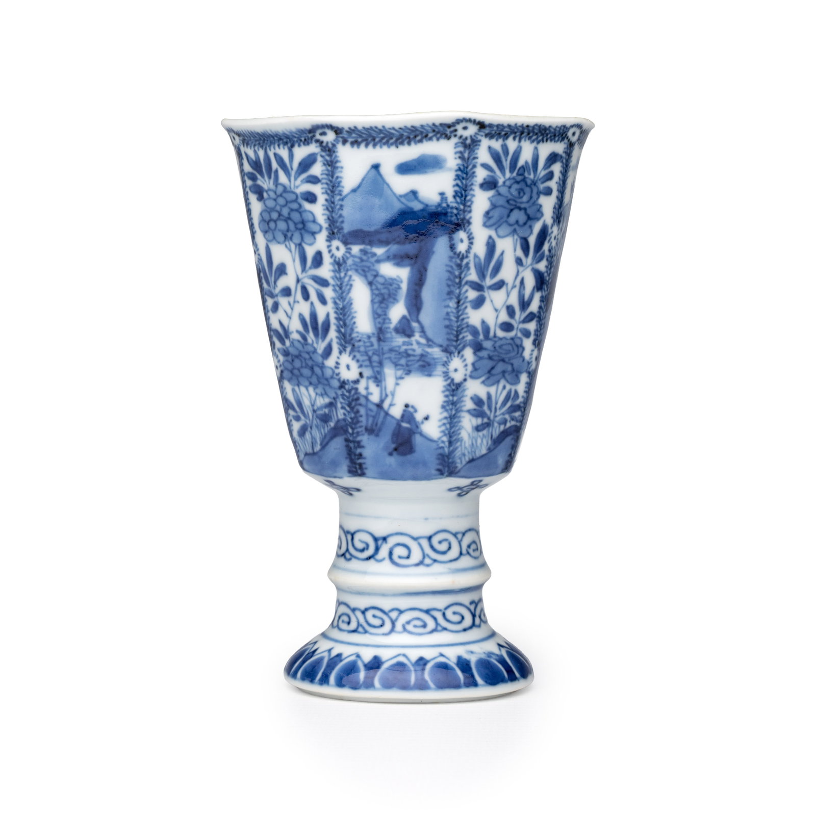 A Chinese blue and white ' Landscapes and Flowers' goblet, Kangxi (1 of 11)