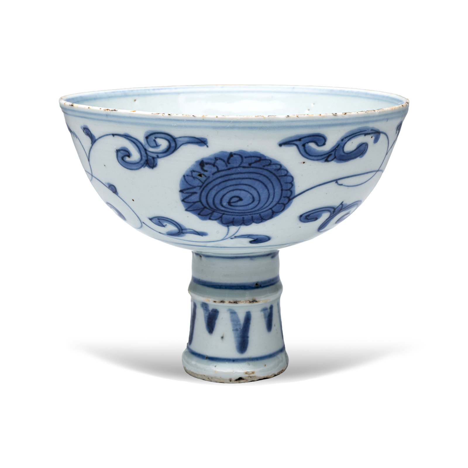 A Chinese blue and white 'Flower Scroll' stem cup, Wanli (1 of 8)
